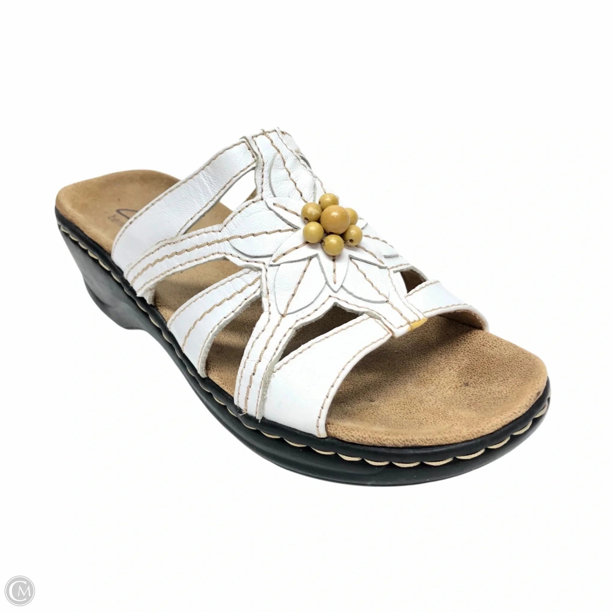 Sandals Flats By Clarks In White, Size: 6 Leather Footwear