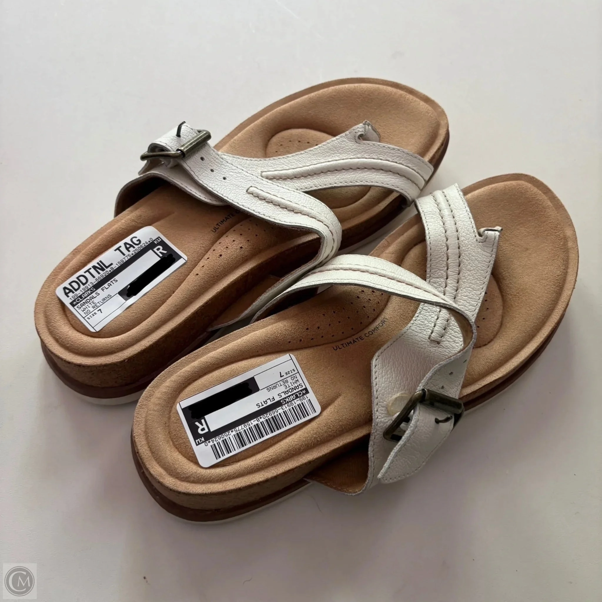 Sandals Flats By Clarks In White, Size: 7 Leather Footwear