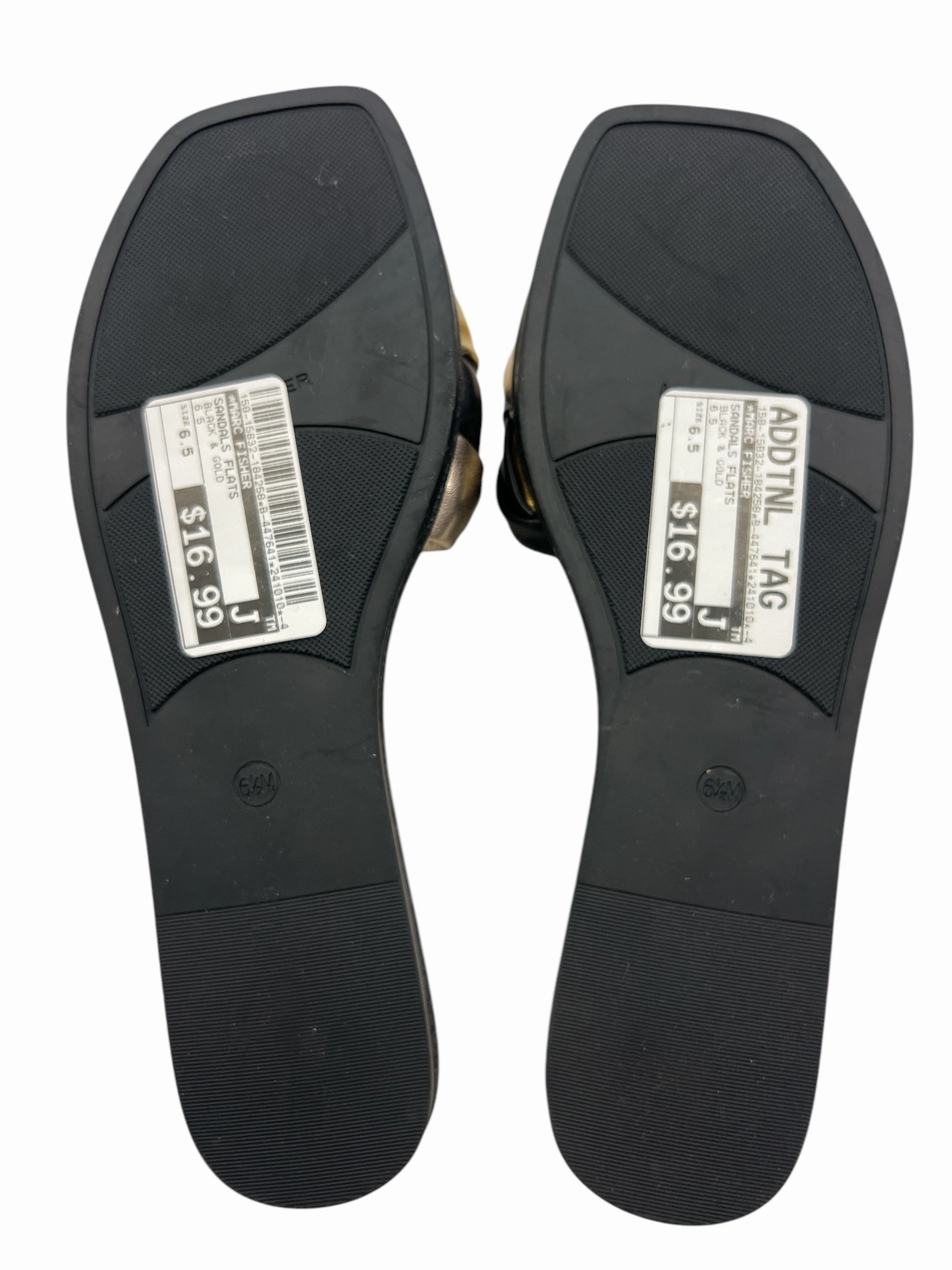 Sandals Flats By Marc Fisher In Black & Gold, Size: 6.5 Fashion Heels