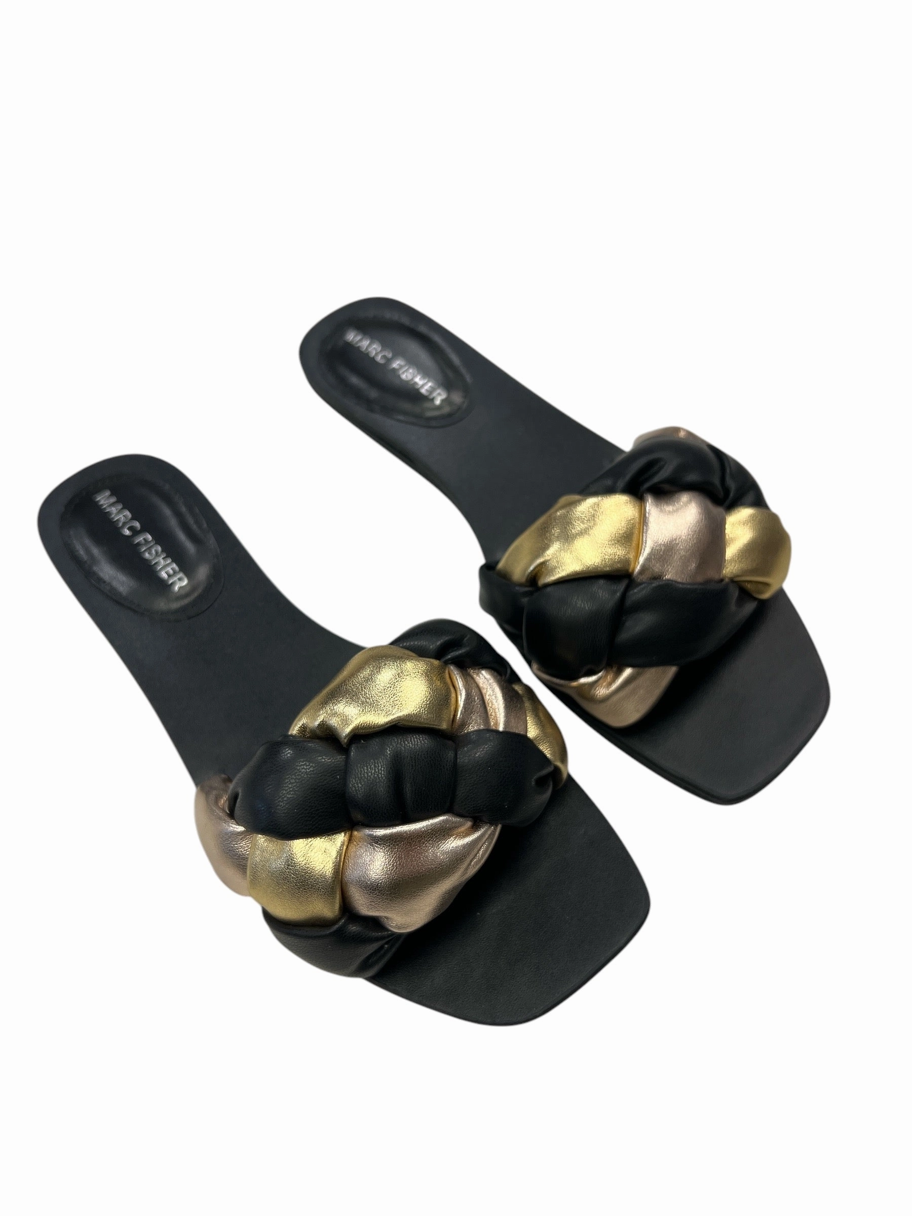 Sandals Flats By Marc Fisher In Black & Gold, Size: 6.5 Fashion Heels
