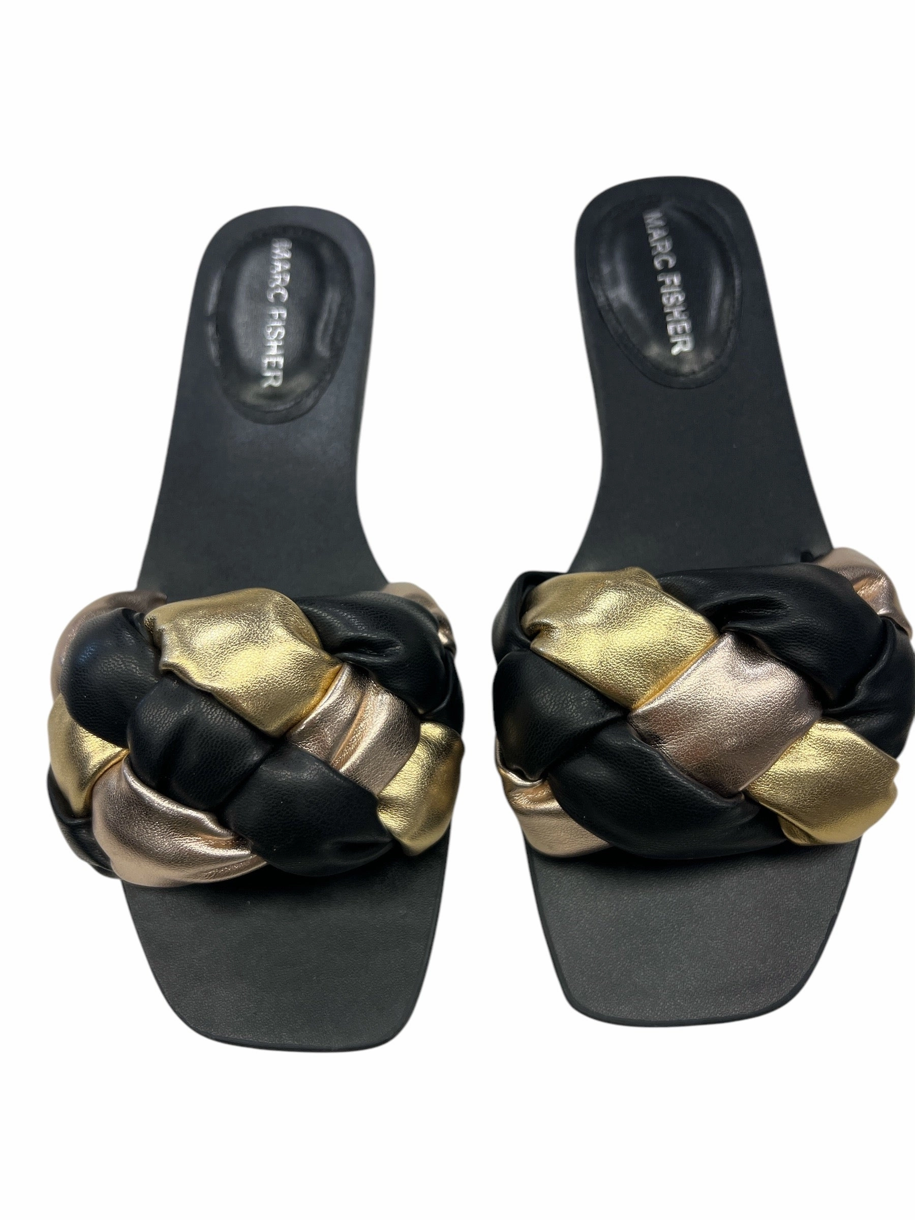 Sandals Flats By Marc Fisher In Black & Gold, Size: 6.5 Marc Fisher fashion shoes with block heels
