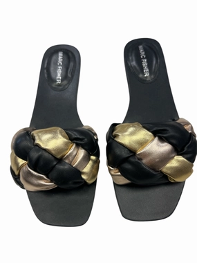 Sandals Flats By Marc Fisher In Black & Gold, Size: 6.5 Marc Fisher fashion shoes with block heels