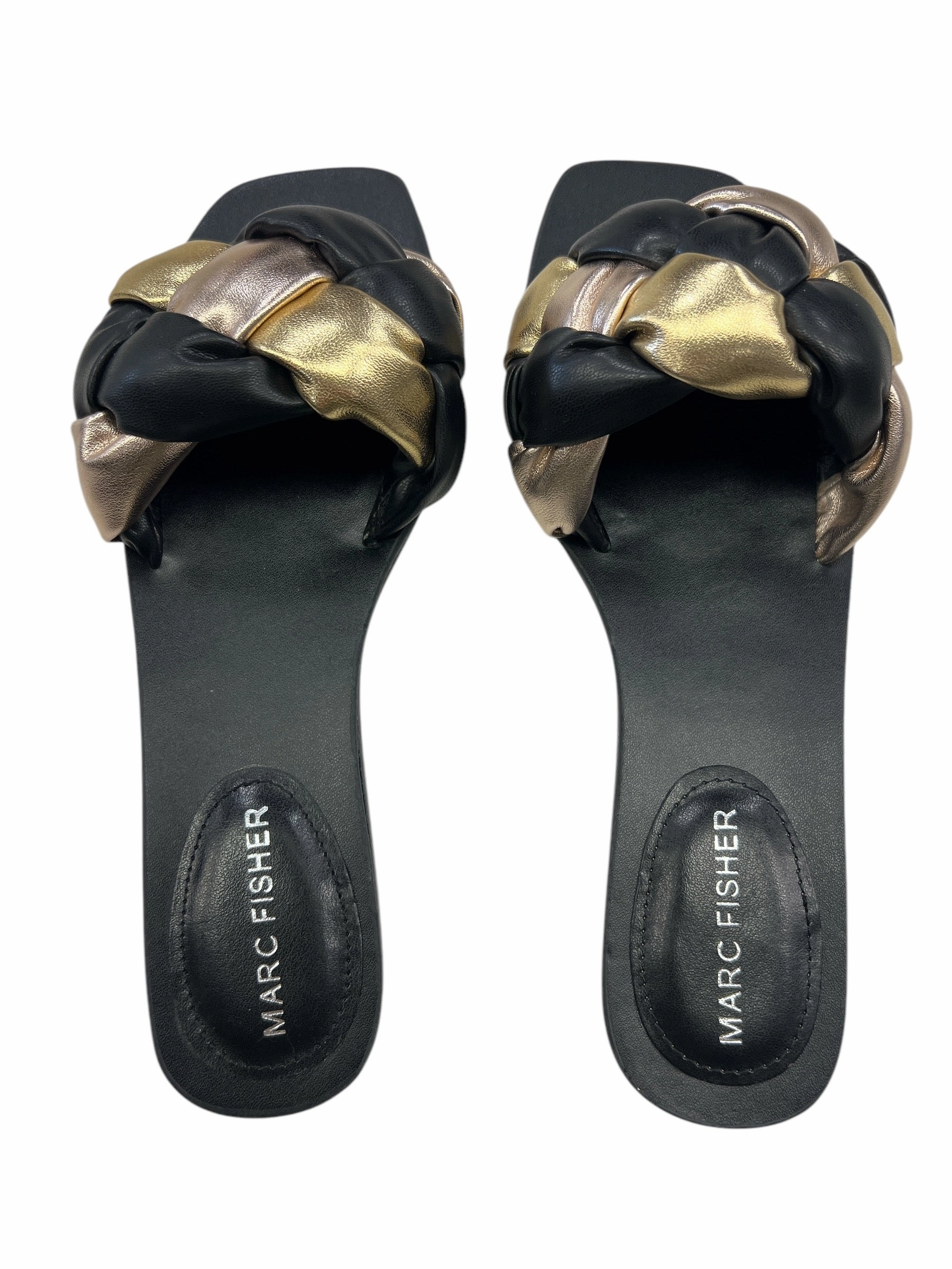 Sandals Flats By Marc Fisher In Black & Gold, Size: 6.5 Fashion Heels