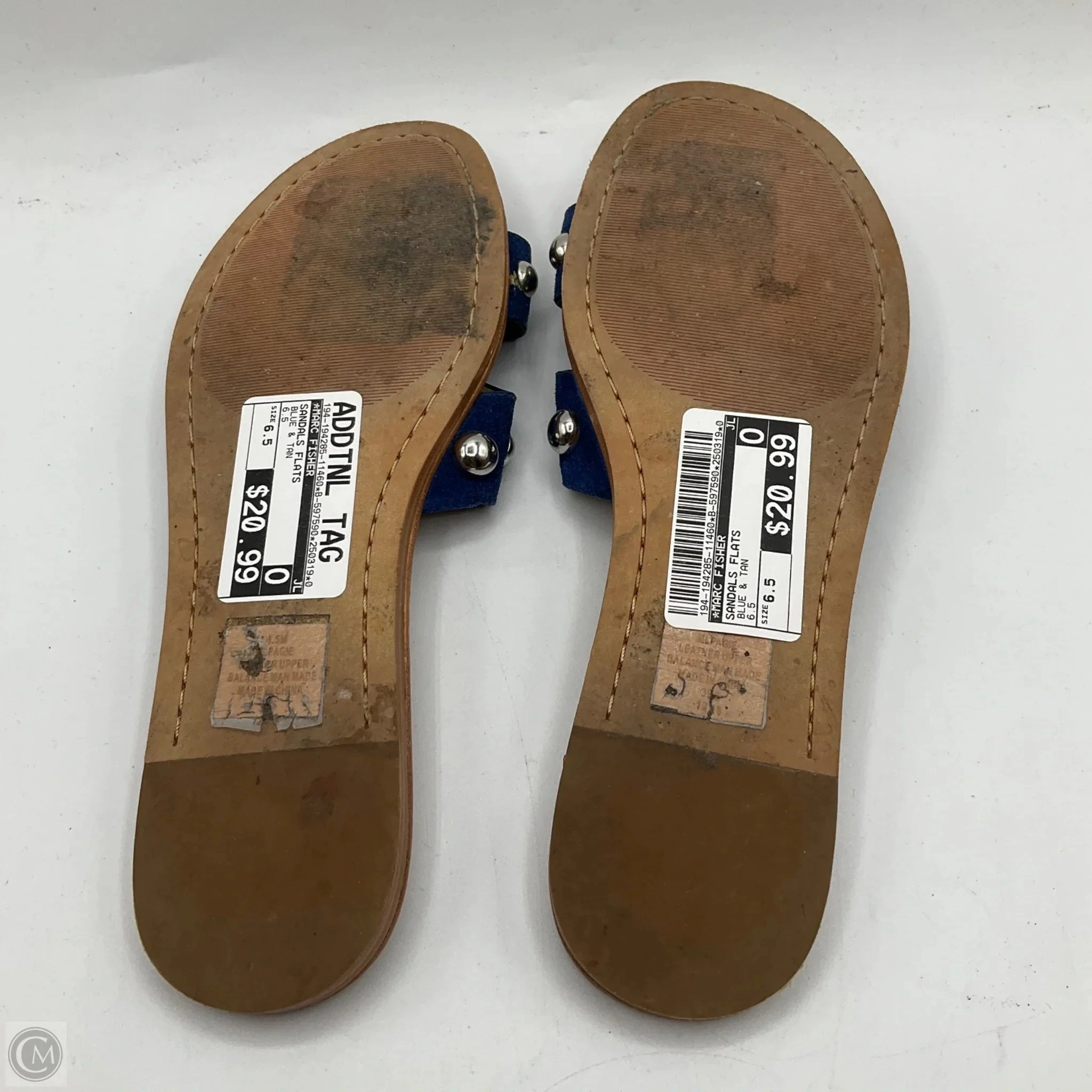 Sandals Flats By Marc Fisher In Blue & Tan, Size: 6.5 Fashion Heels