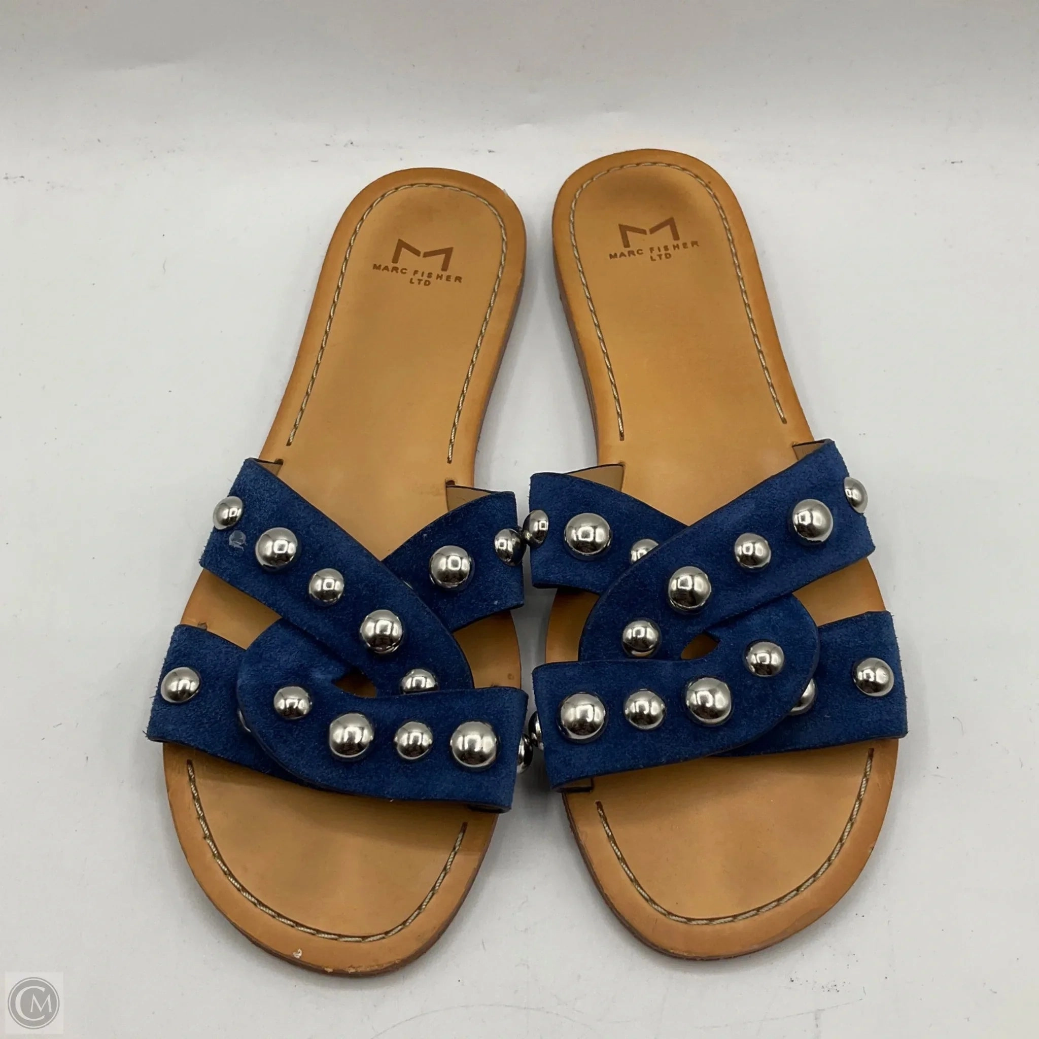 Sandals Flats By Marc Fisher In Blue & Tan, Size: 6.5 Marc Fisher fashion shoes with block heels