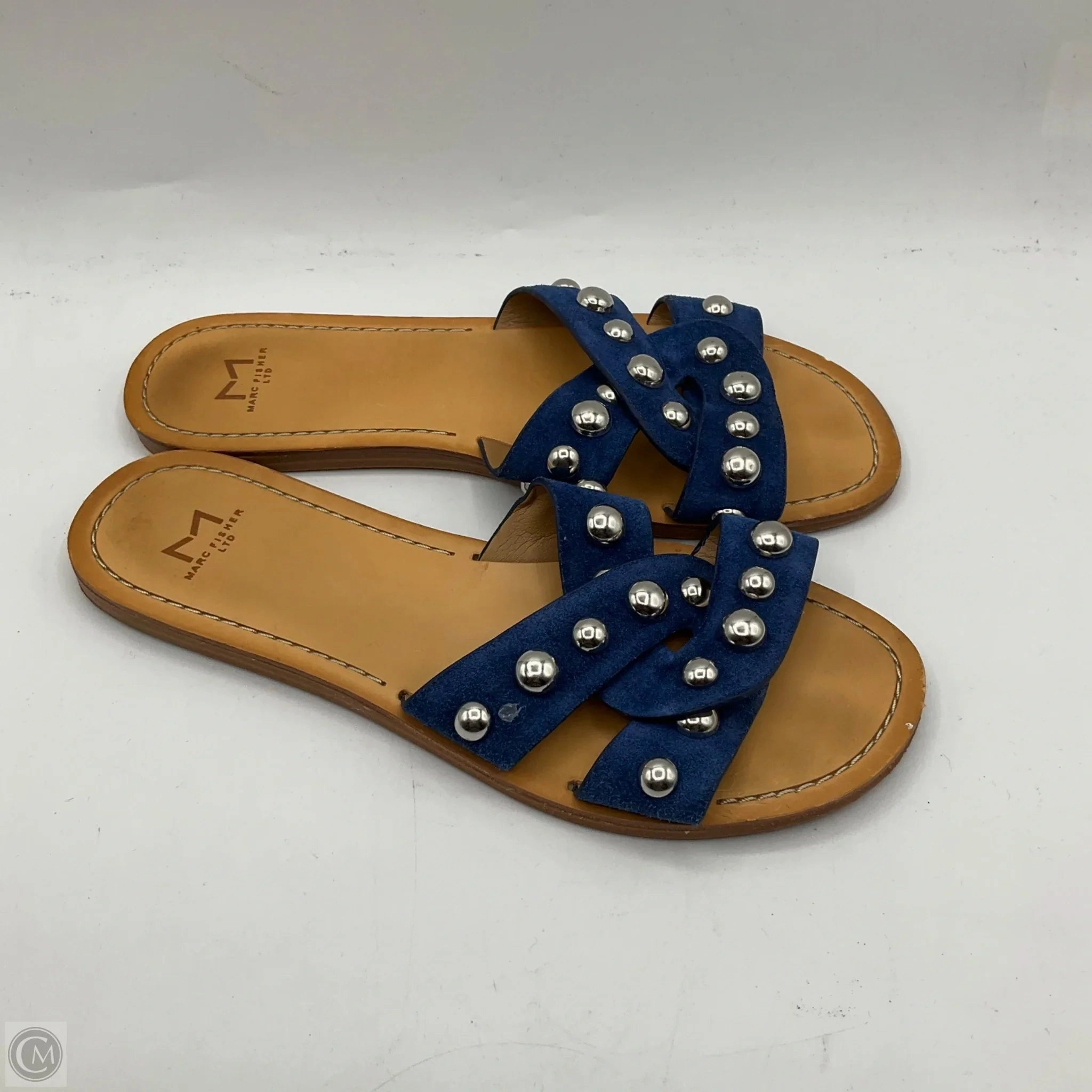 Sandals Flats By Marc Fisher In Blue & Tan, Size: 6.5 Fashion Heels