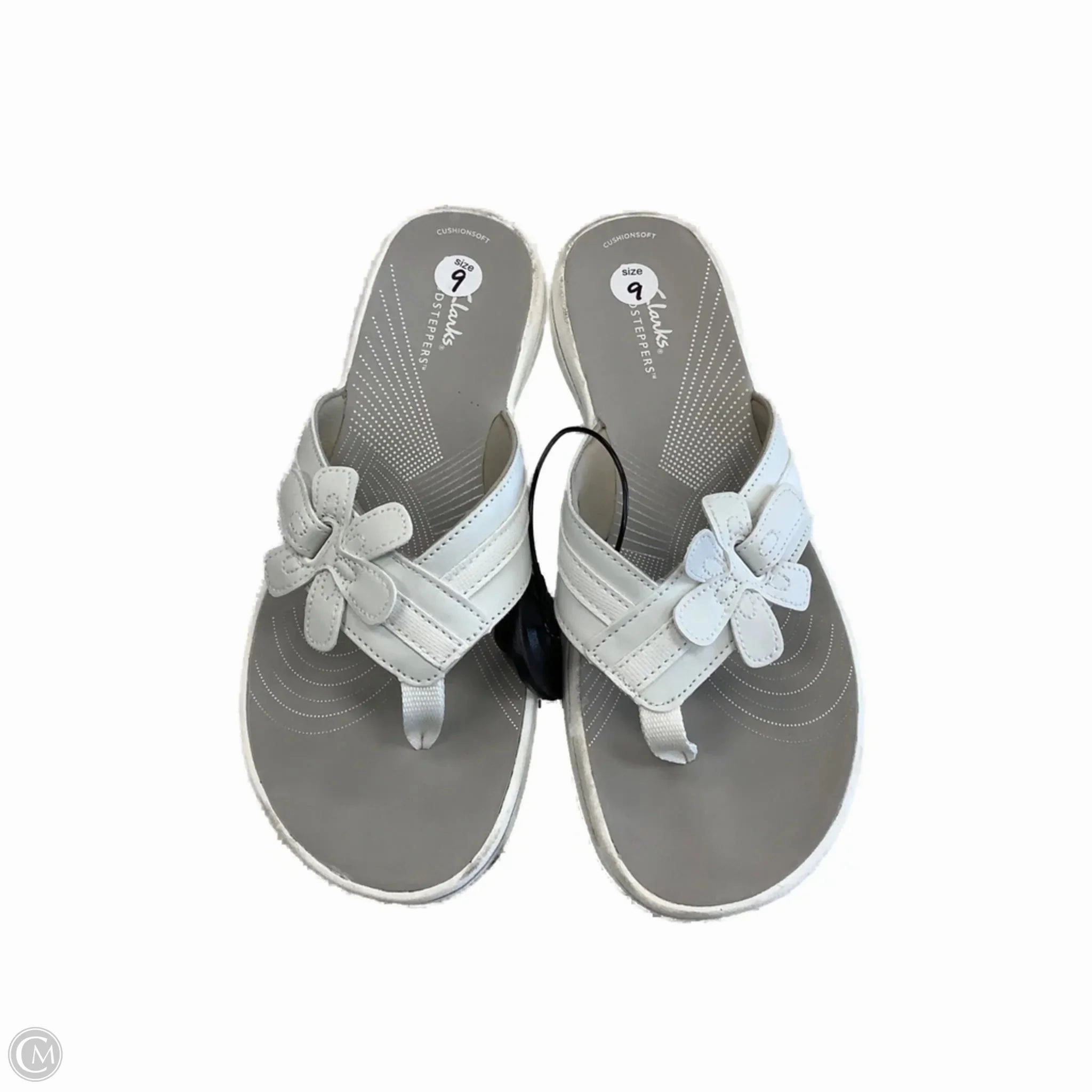 Sandals Flip Flops By Clarks In Grey & White, Size: 9 Leather Footwear