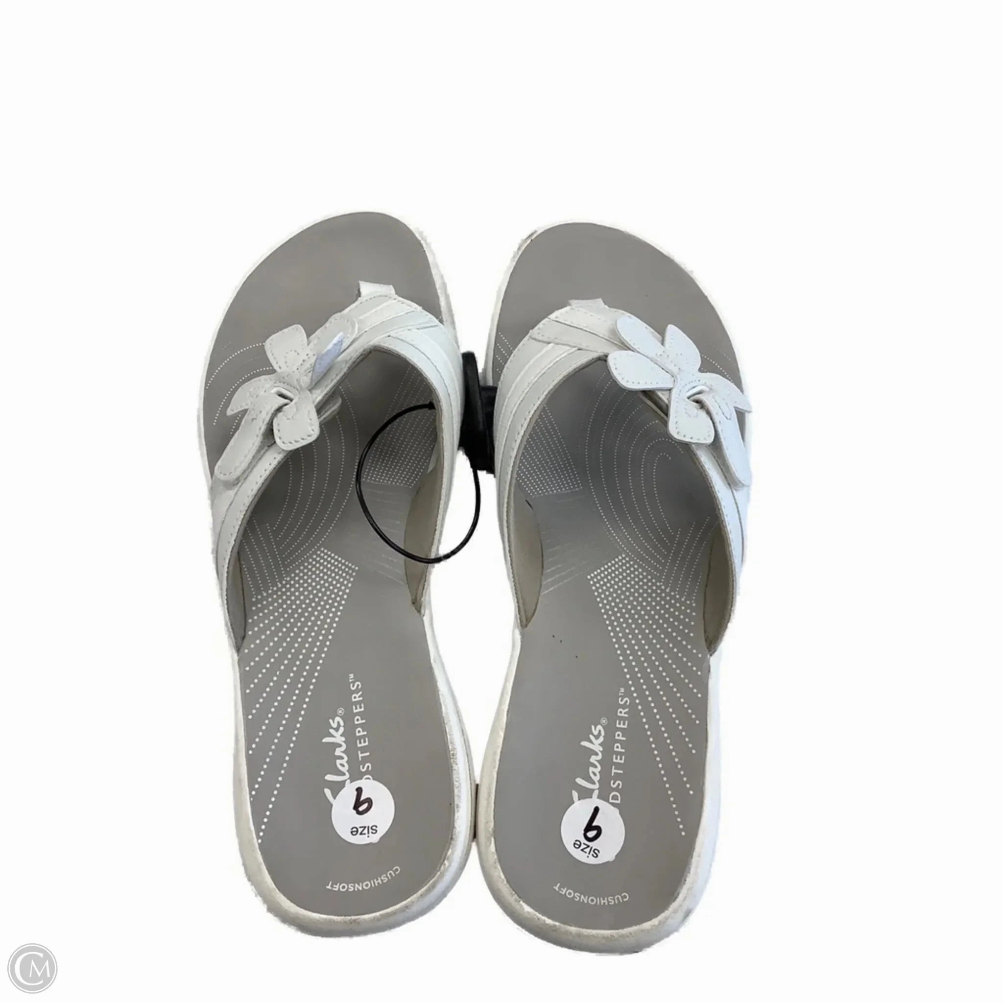 Sandals Flip Flops By Clarks In Grey & White, Size: 9 Leather Footwear