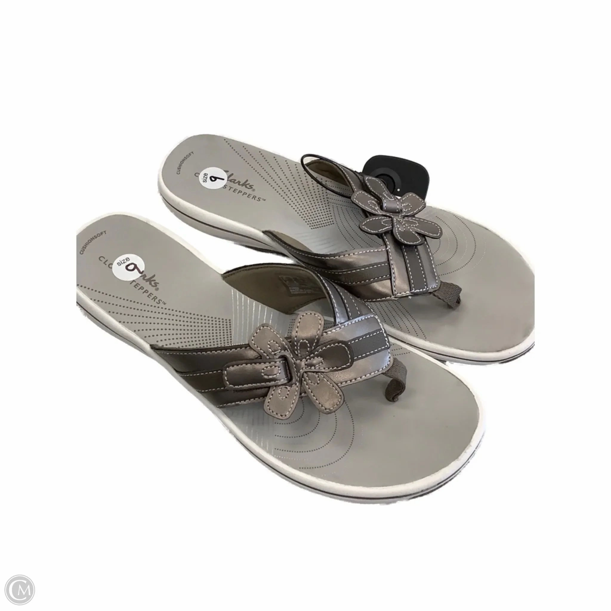 Sandals Flip Flops By Clarks In Grey, Size: 9 Leather Footwear
