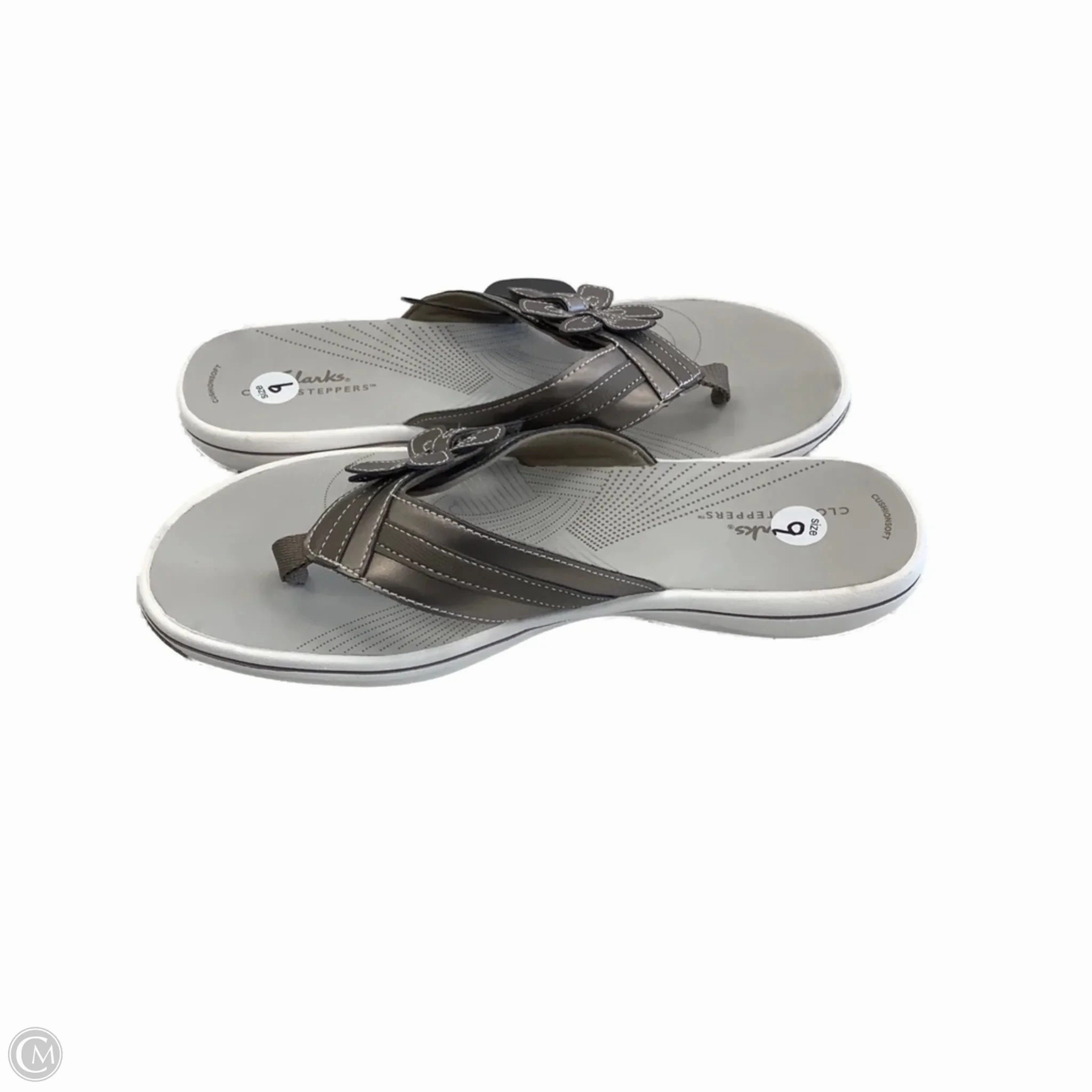 Sandals Flip Flops By Clarks In Grey, Size: 9 Leather Footwear