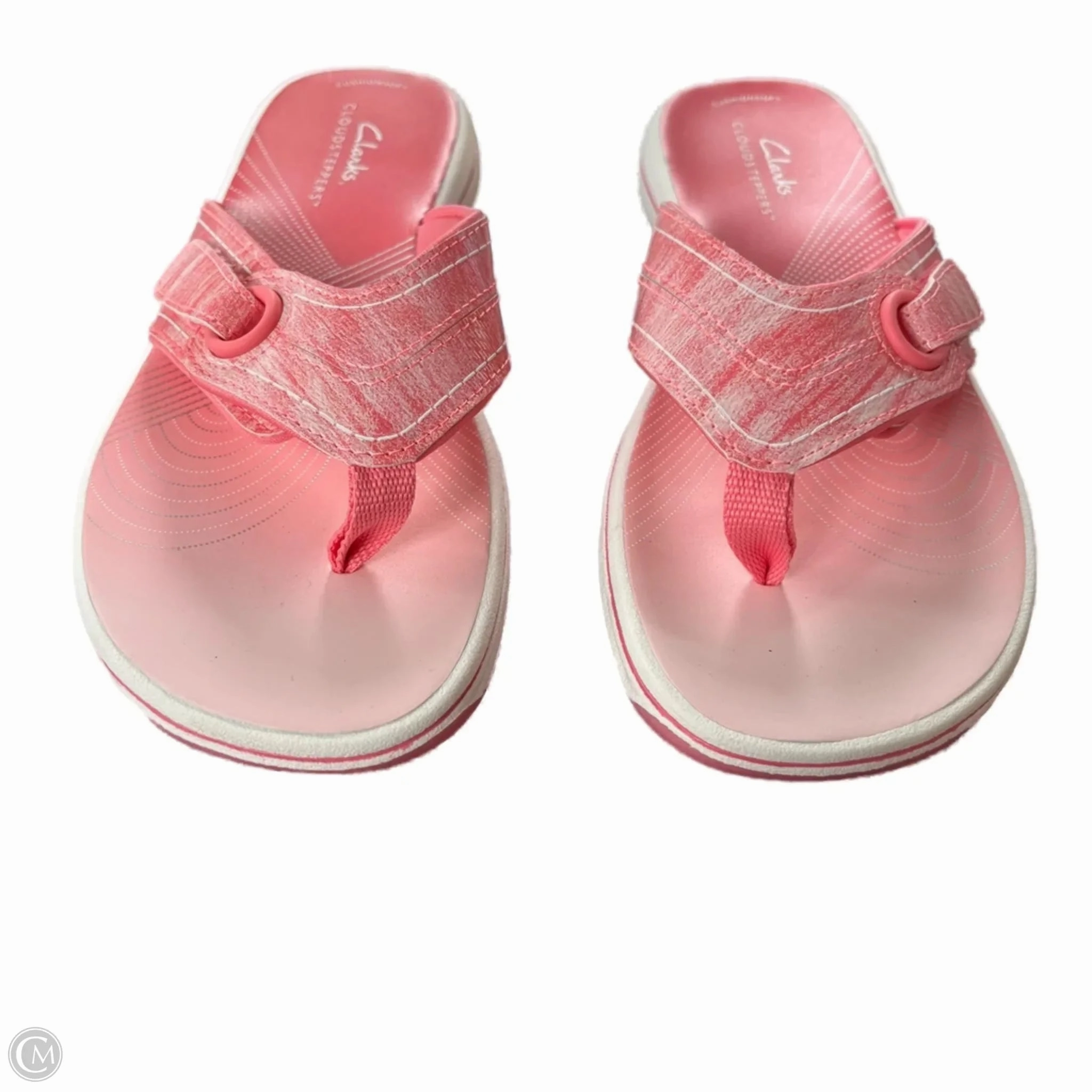 Sandals Flip Flops By Clarks In Pink & White, Size: 5 Leather Footwear