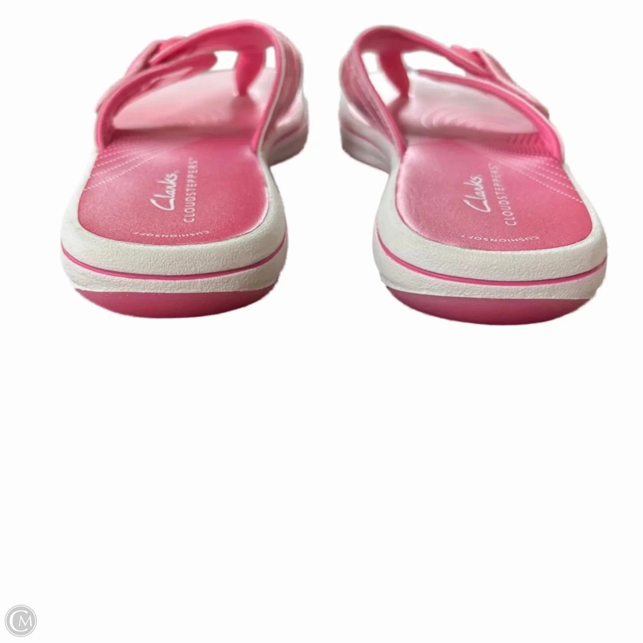 Sandals Flip Flops By Clarks In Pink & White, Size: 5 Leather Footwear