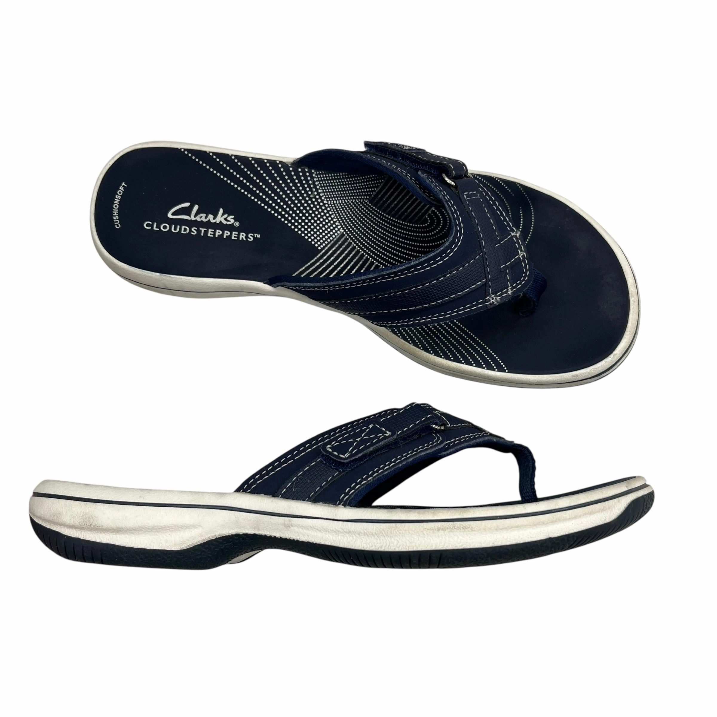 Sandals Flip Flops By Clarks In White, Size:7 Leather Footwear