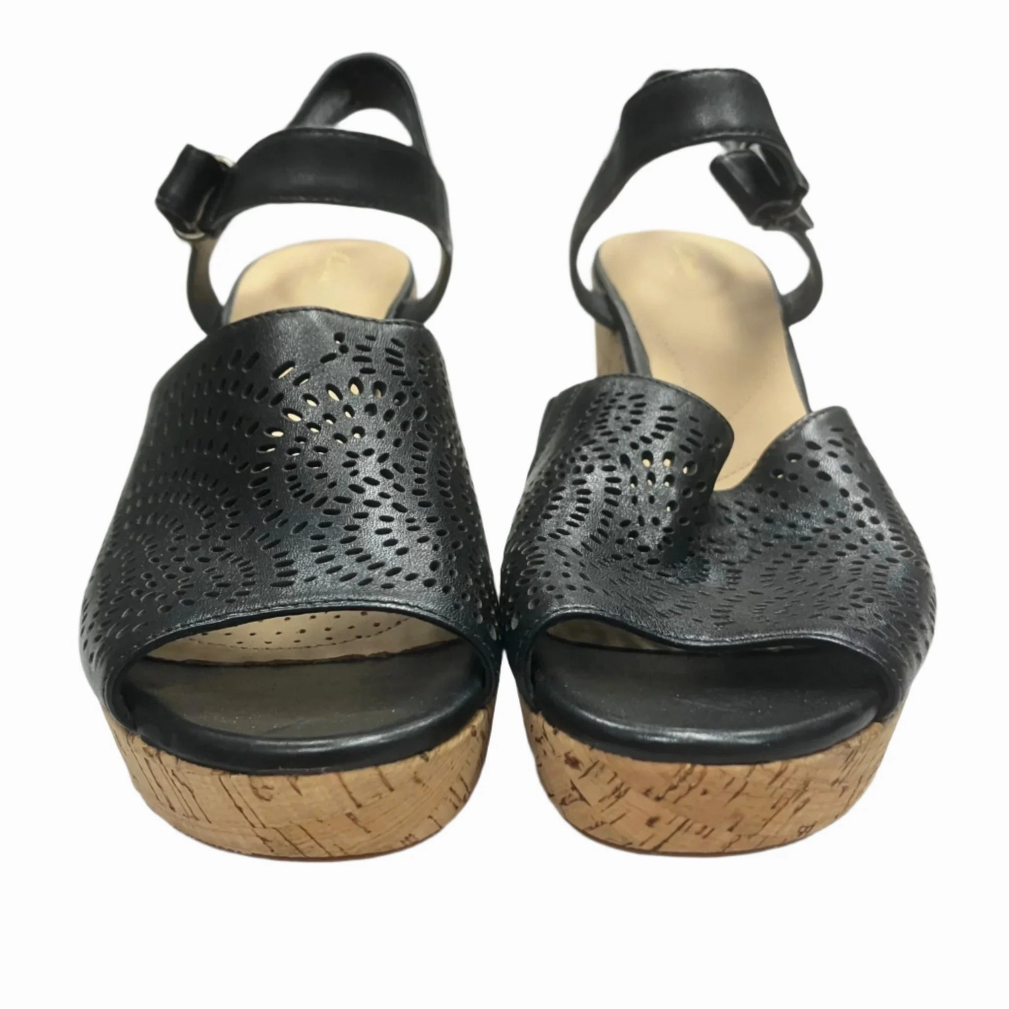 Sandals Heels Block By Clarks In Black & Cream, Size: 8.5 Leather Footwear