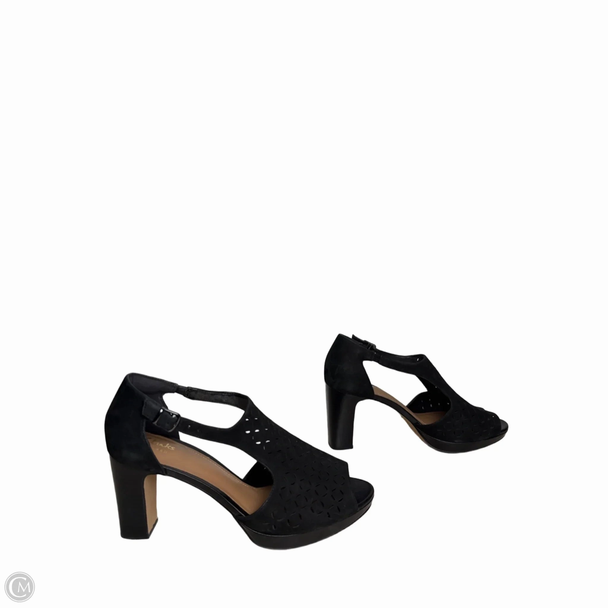 Sandals Heels Block By Clarks In Black, Size: 9.5 Leather Footwear