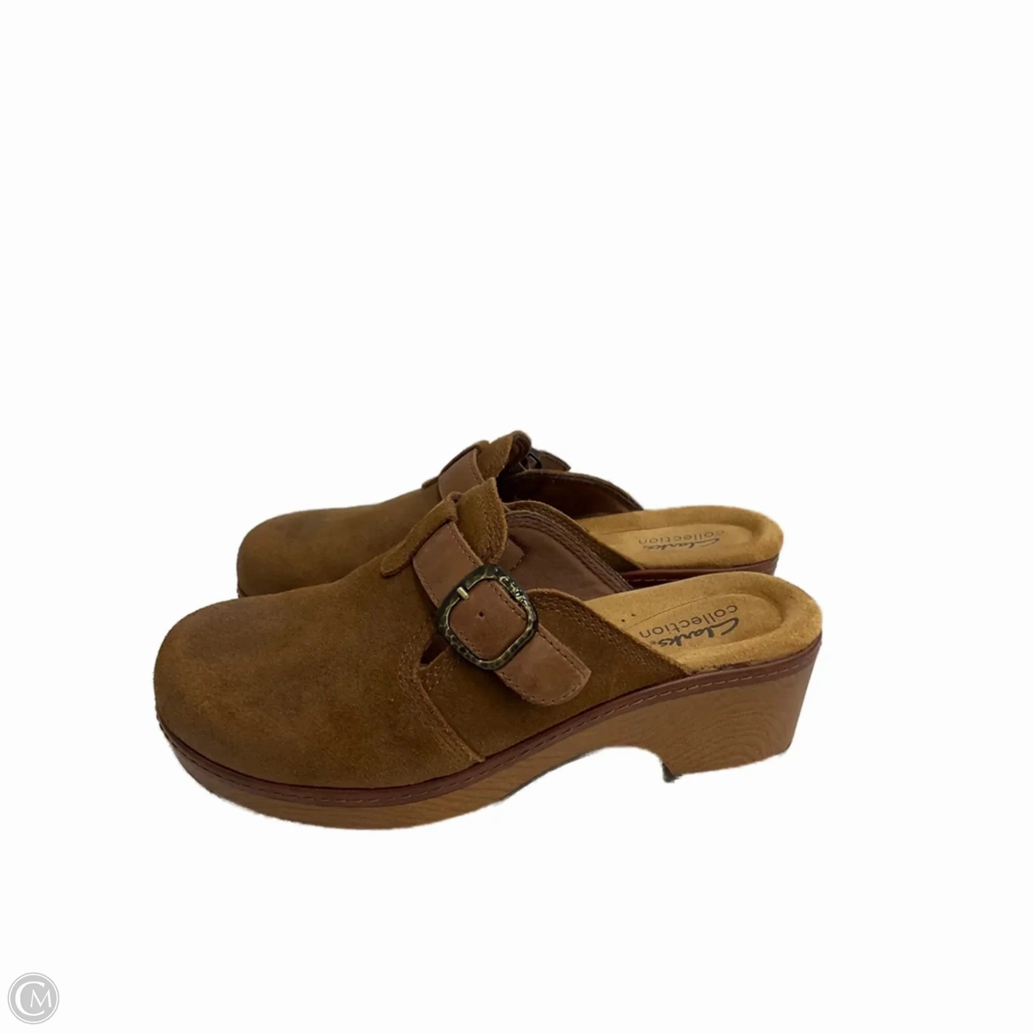 Sandals Heels Block By Clarks In Brown, Size: 5.5 Leather Footwear