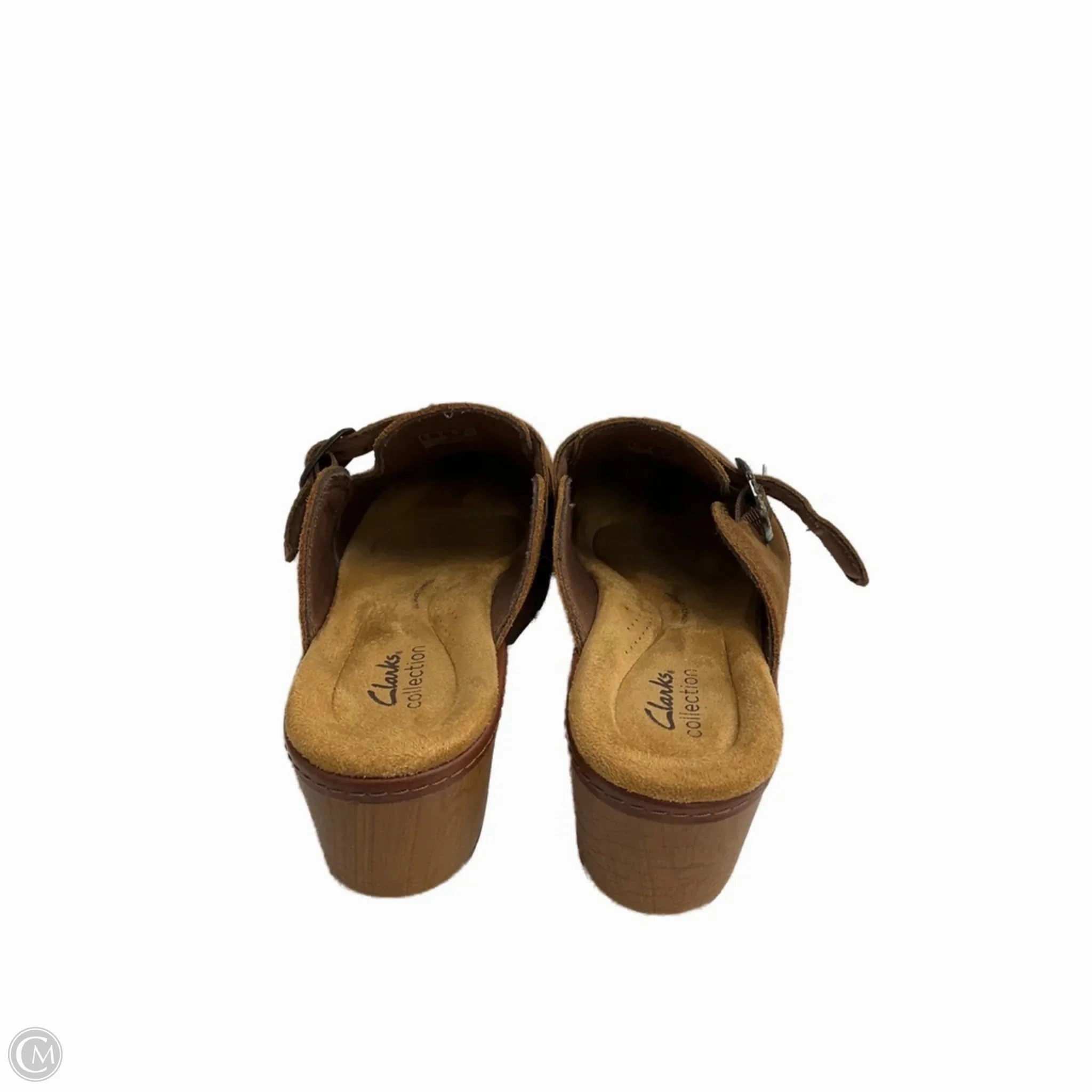 Sandals Heels Block By Clarks In Brown, Size: 5.5 Leather Footwear