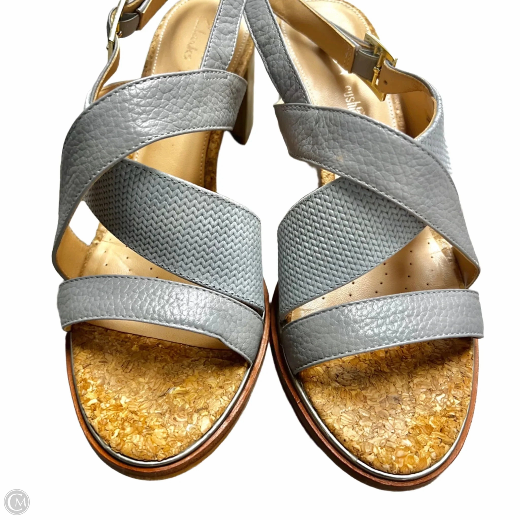 Sandals Heels Block By Clarks In Grey, Size: 7.5 Leather Footwear