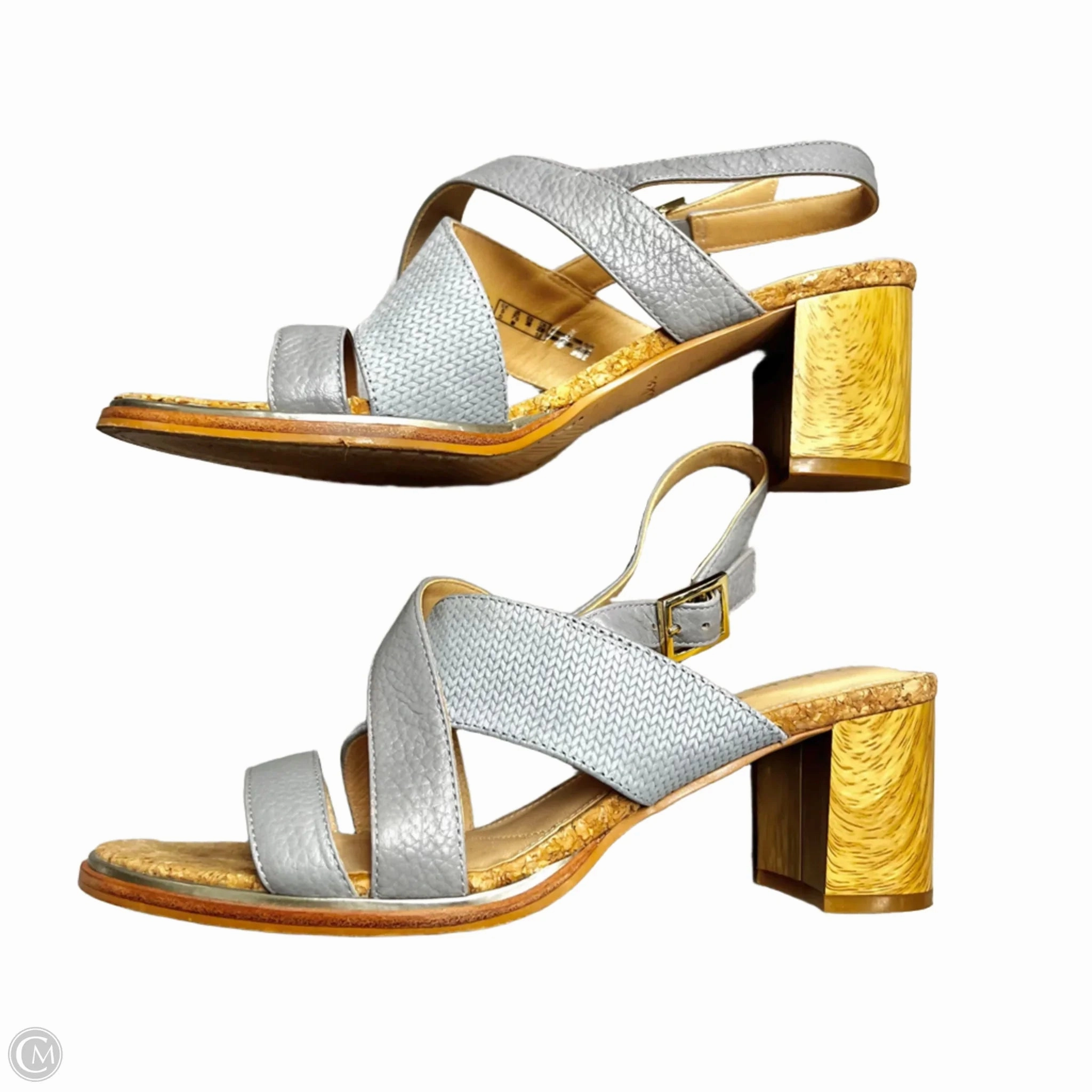 Sandals Heels Block By Clarks In Grey, Size: 7.5 Leather Footwear