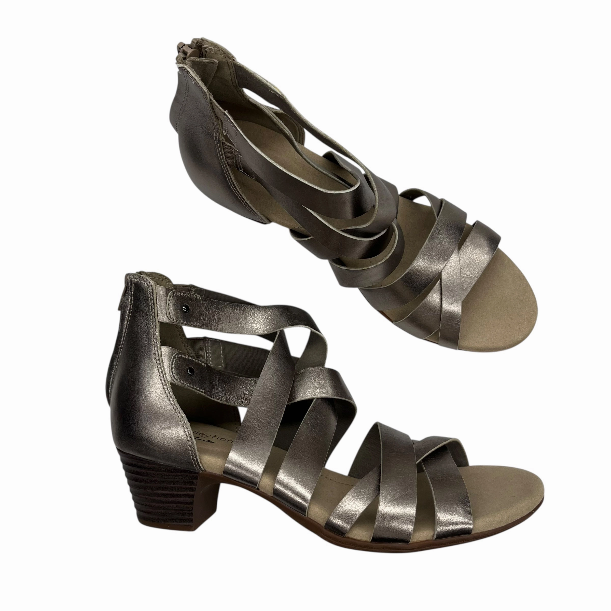 Sandals Heels Block By Clarks In Grey, Size:8.5 Clarks leather shoes for daily wear