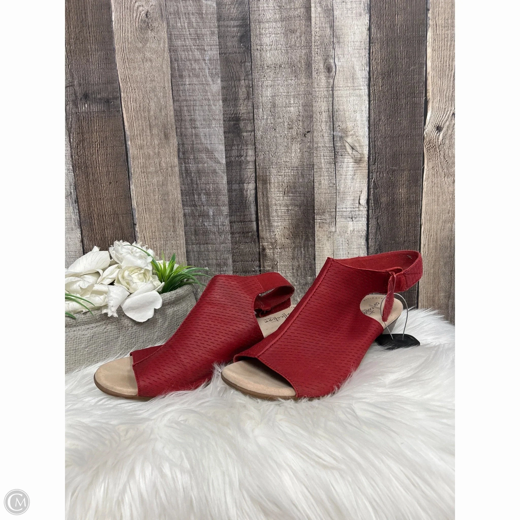 Sandals Heels Block By Clarks In Red, Size: 11 Leather Footwear