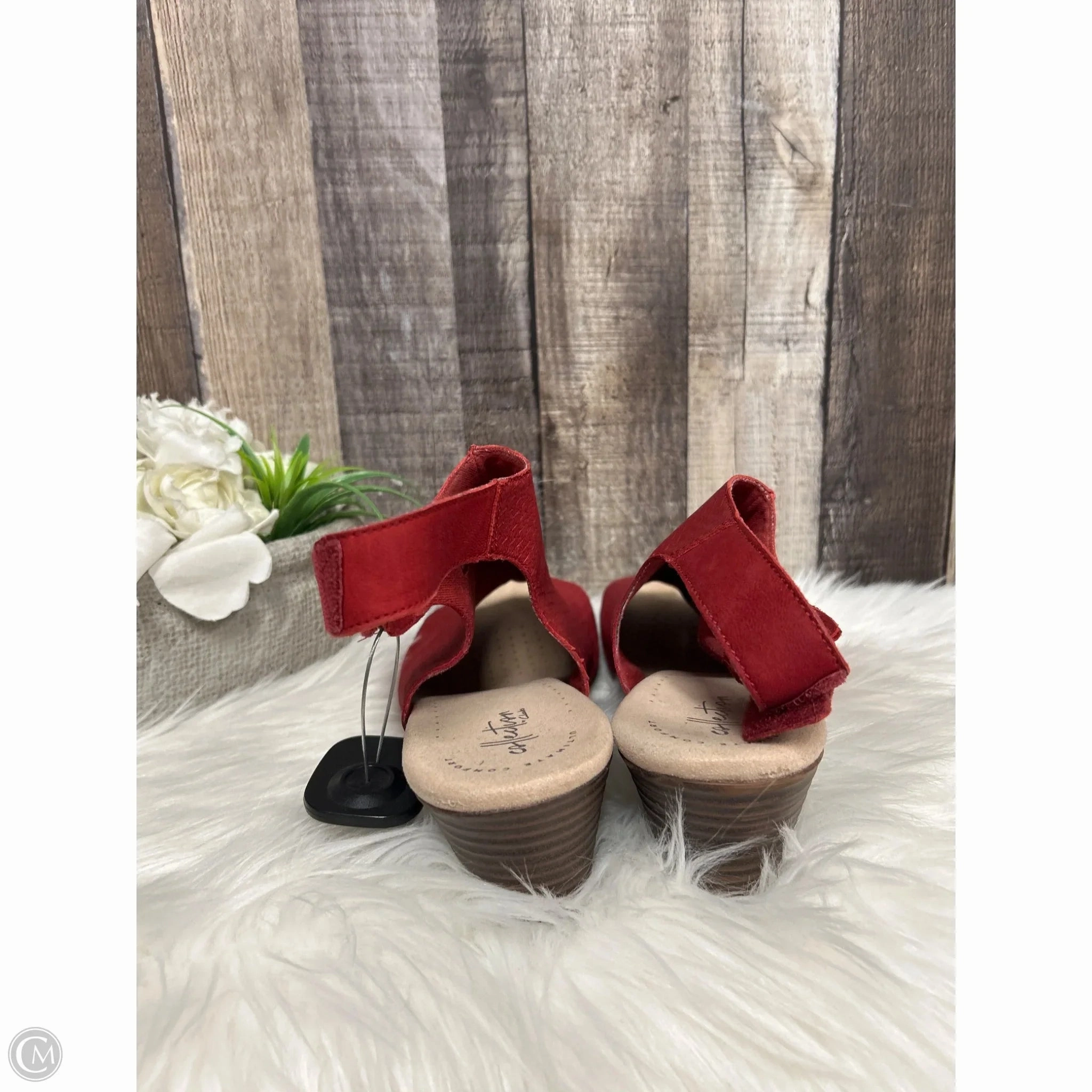 Sandals Heels Block By Clarks In Red, Size: 11 Leather Footwear
