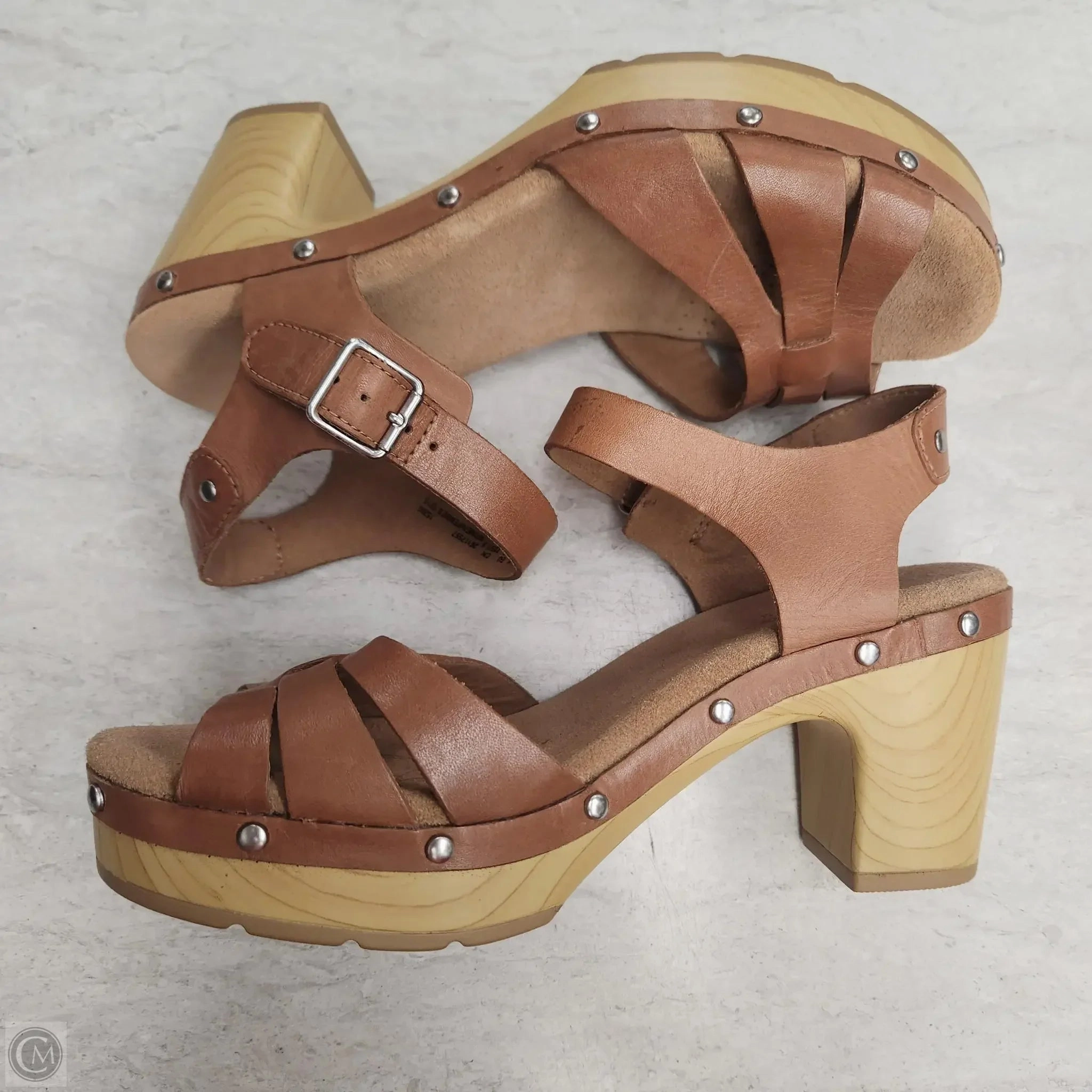 Sandals Heels Block By Clarks In Tan, Size: 8.5 Leather Footwear