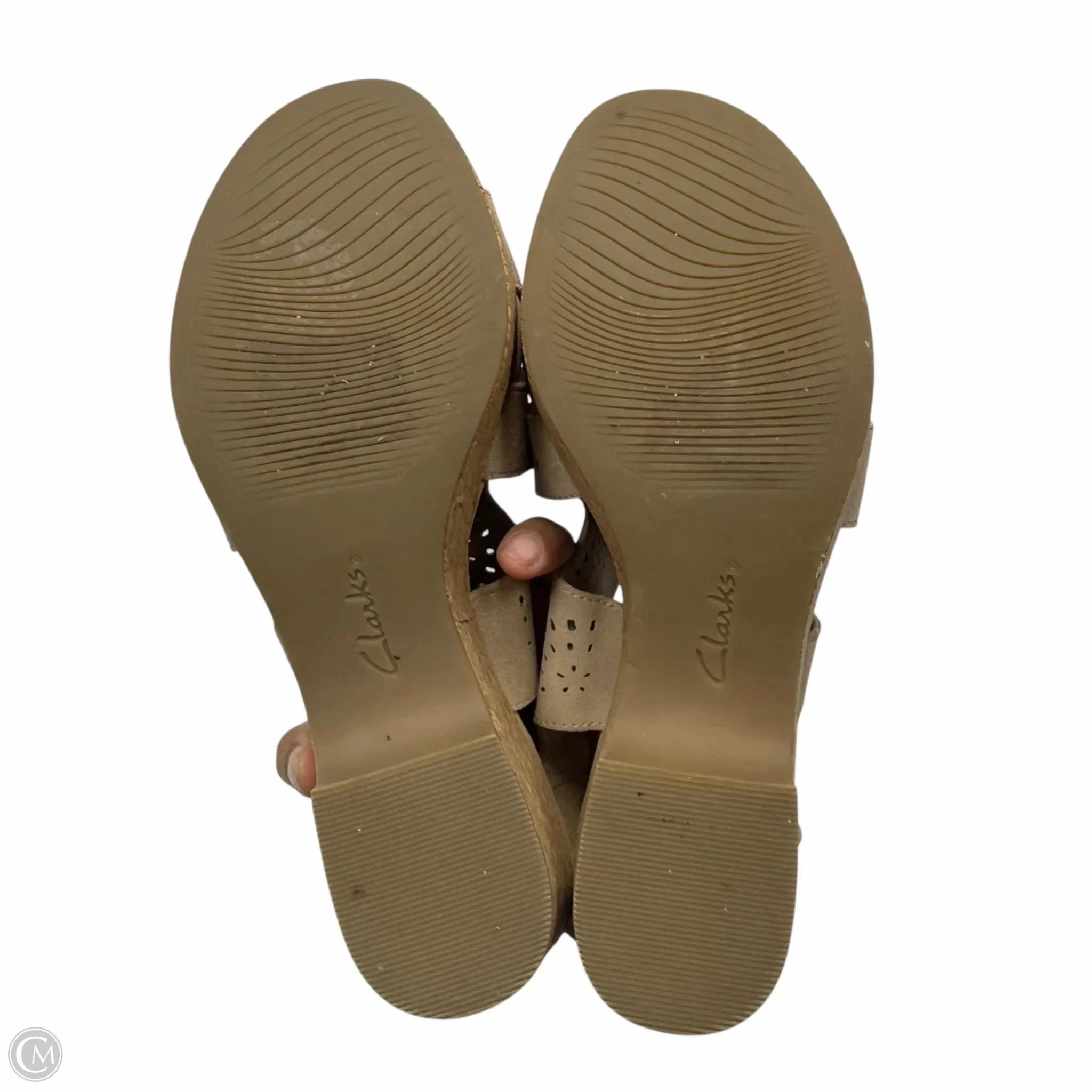 Sandals Heels Block By Clarks In Taupe, Size: 10 Leather Footwear