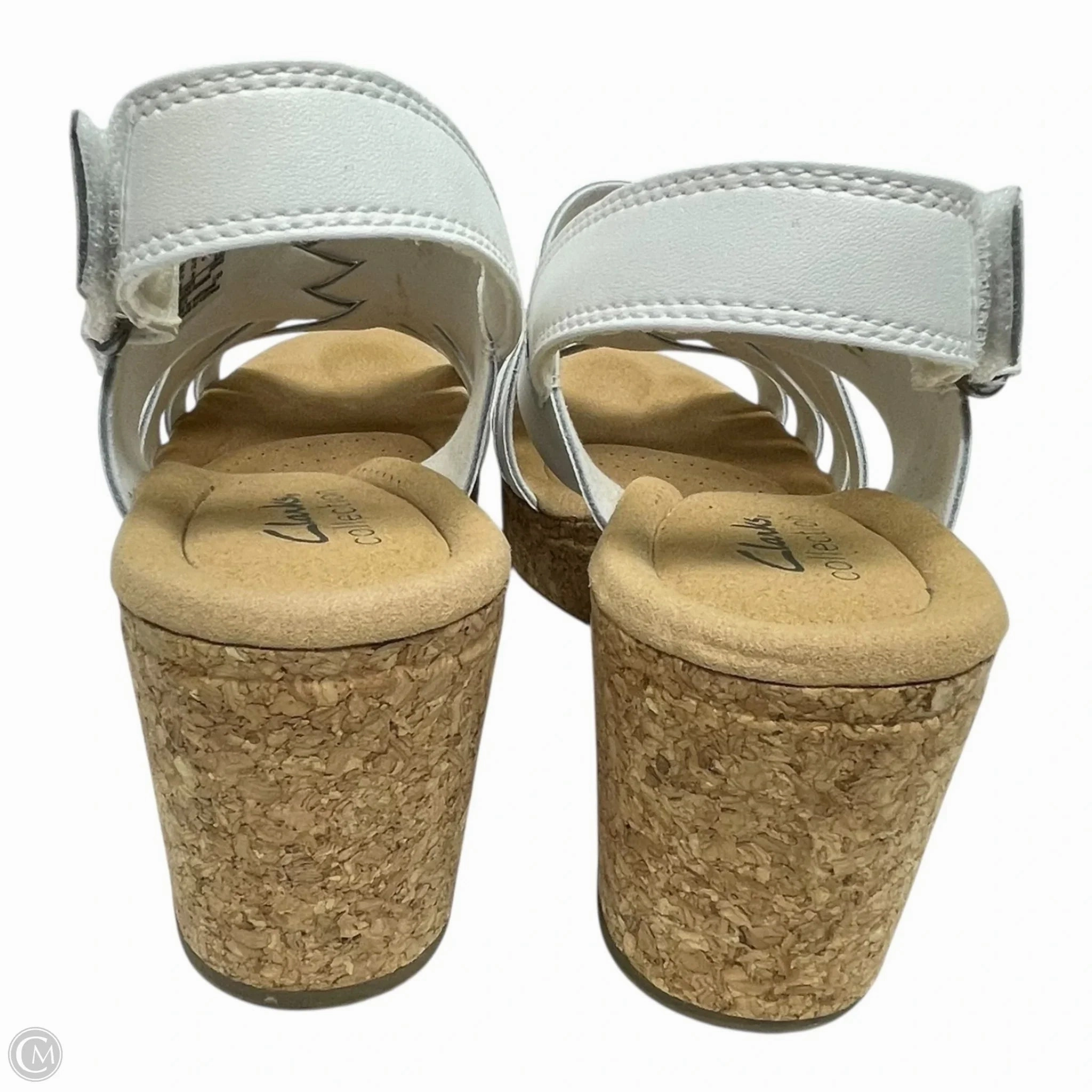 Sandals Heels Block By Clarks In White, Size: 10 Leather Footwear