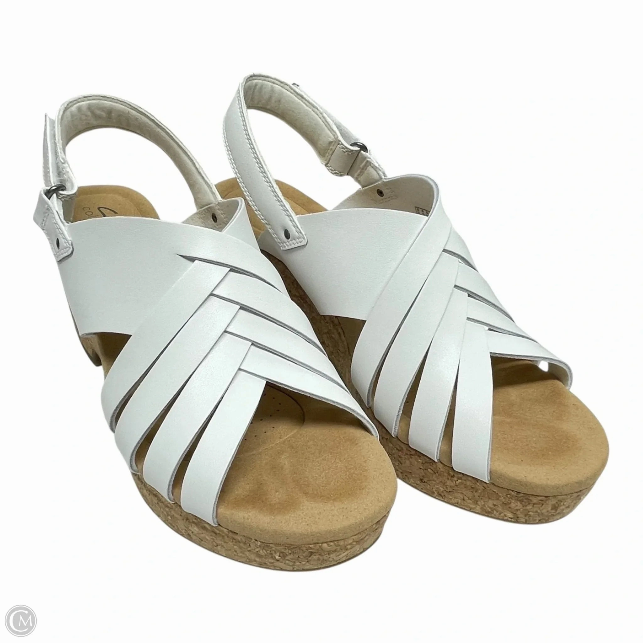 Sandals Heels Block By Clarks In White, Size: 10 Leather Footwear