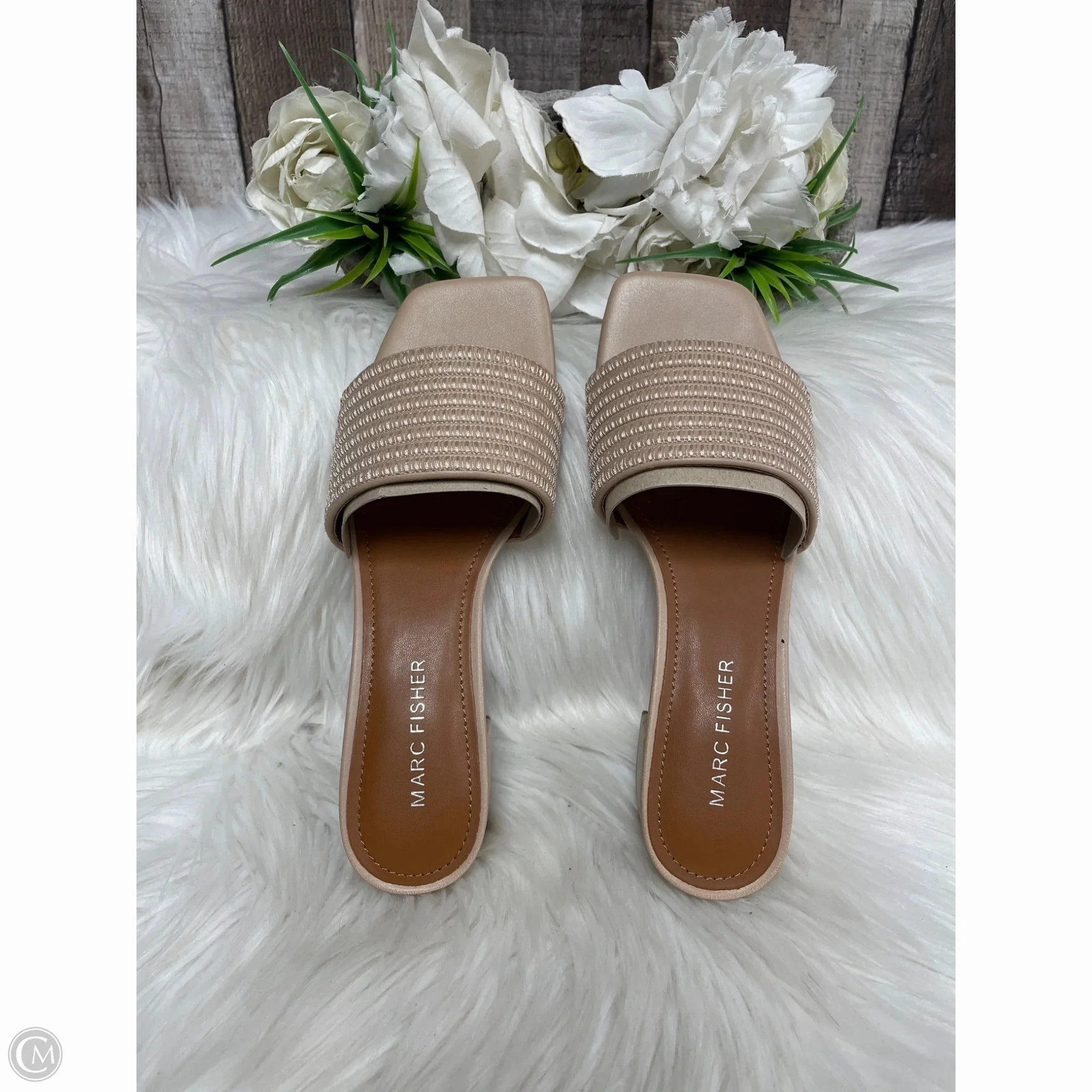 Sandals Heels Block By Marc Fisher In Beige, Size: 6 Fashion Heels