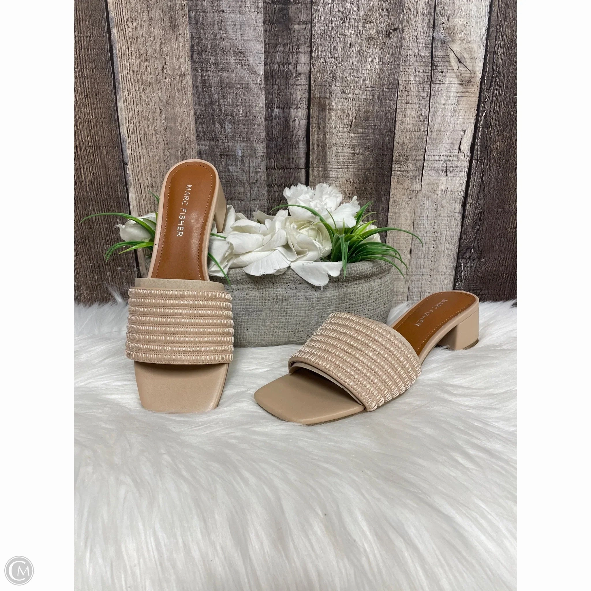Sandals Heels Block By Marc Fisher In Beige, Size: 6 Marc Fisher fashion shoes with block heels