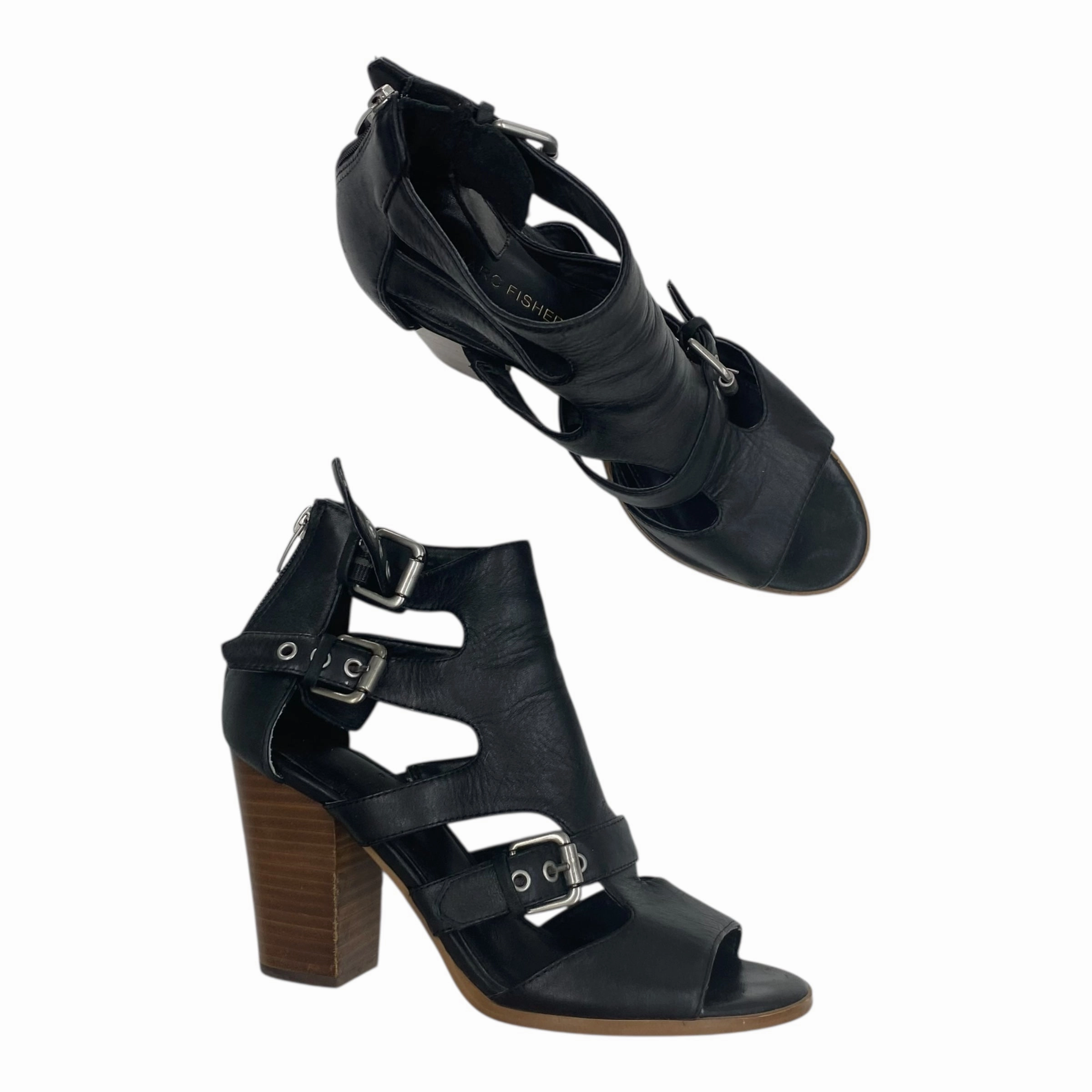 Sandals Heels Block By Marc Fisher In Black, Size:8.5 Fashion Heels