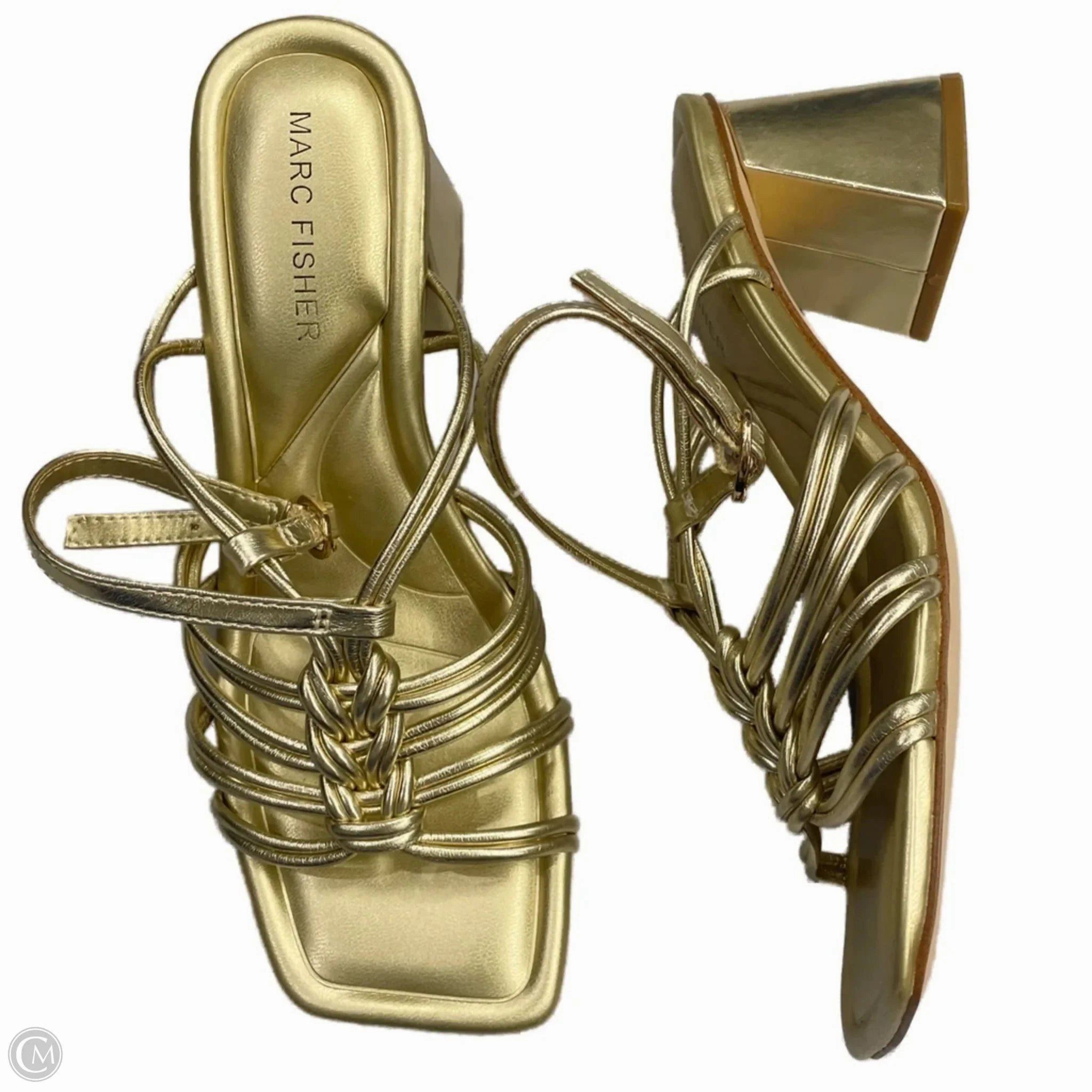Sandals Heels Block By Marc Fisher In Gold, Size: 6.5 Marc Fisher fashion shoes with block heels