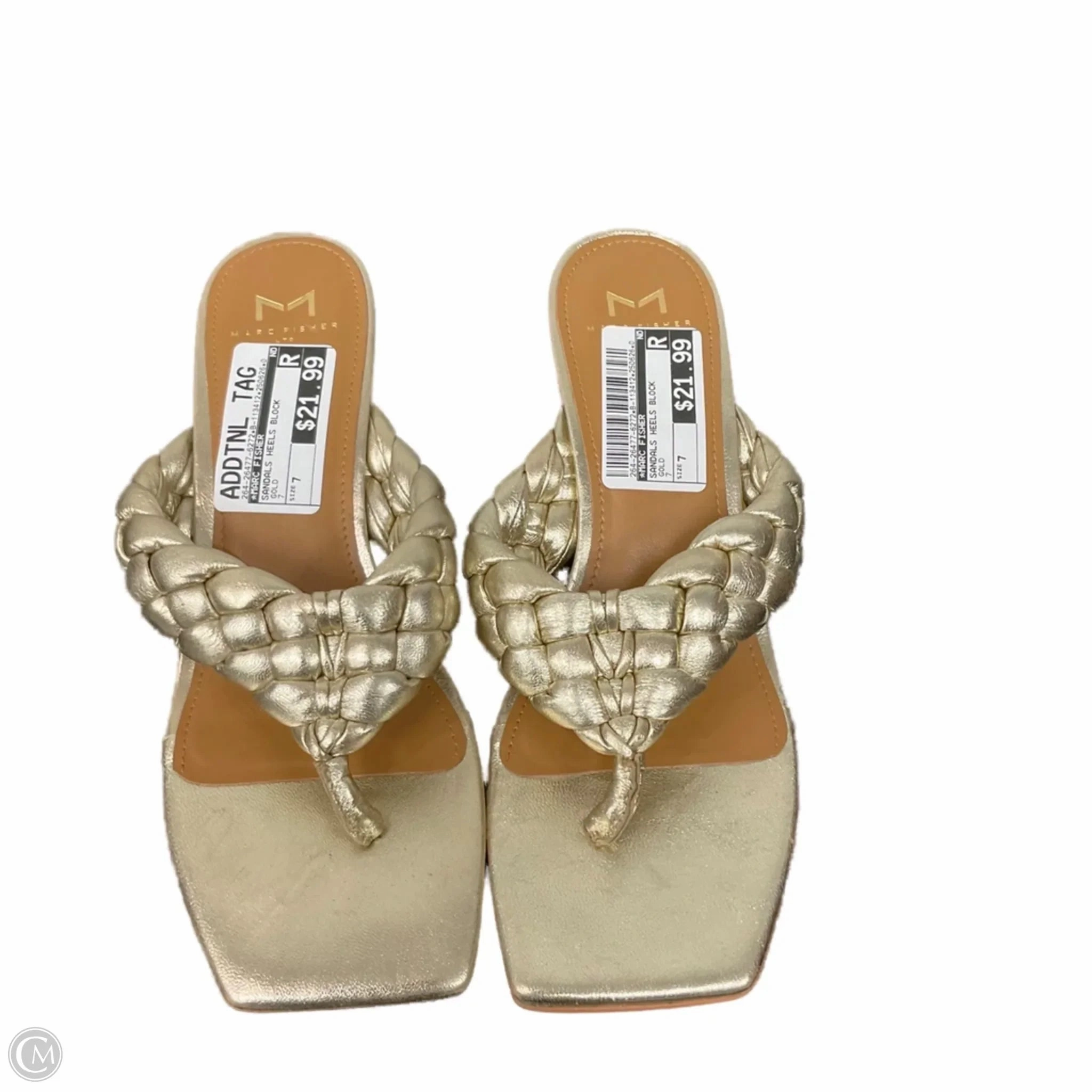 Sandals Heels Block By Marc Fisher In Gold, Size: 7 Fashion Heels