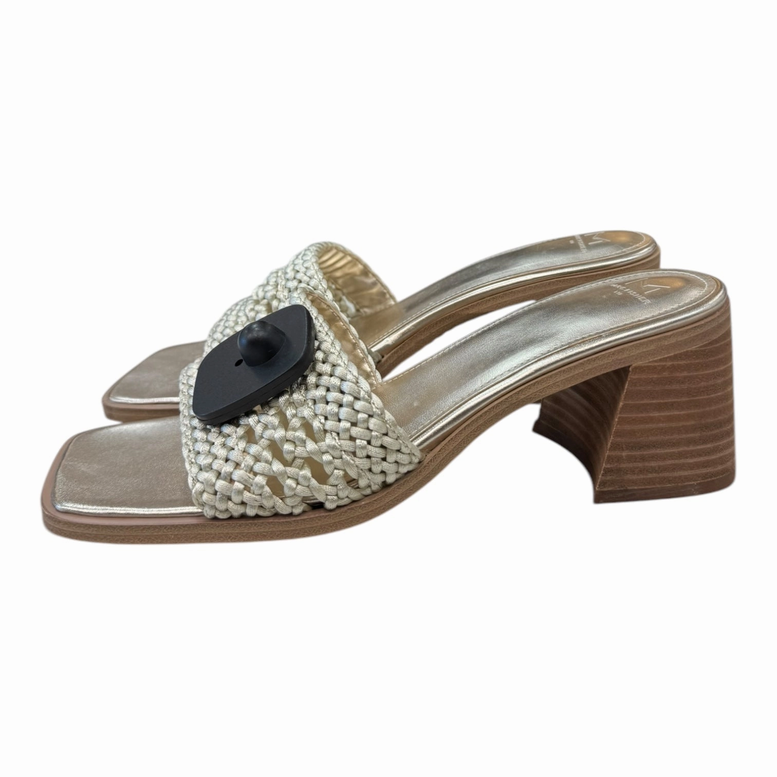Sandals Heels Block By Marc Fisher In Gold, Size:9 Fashion Heels