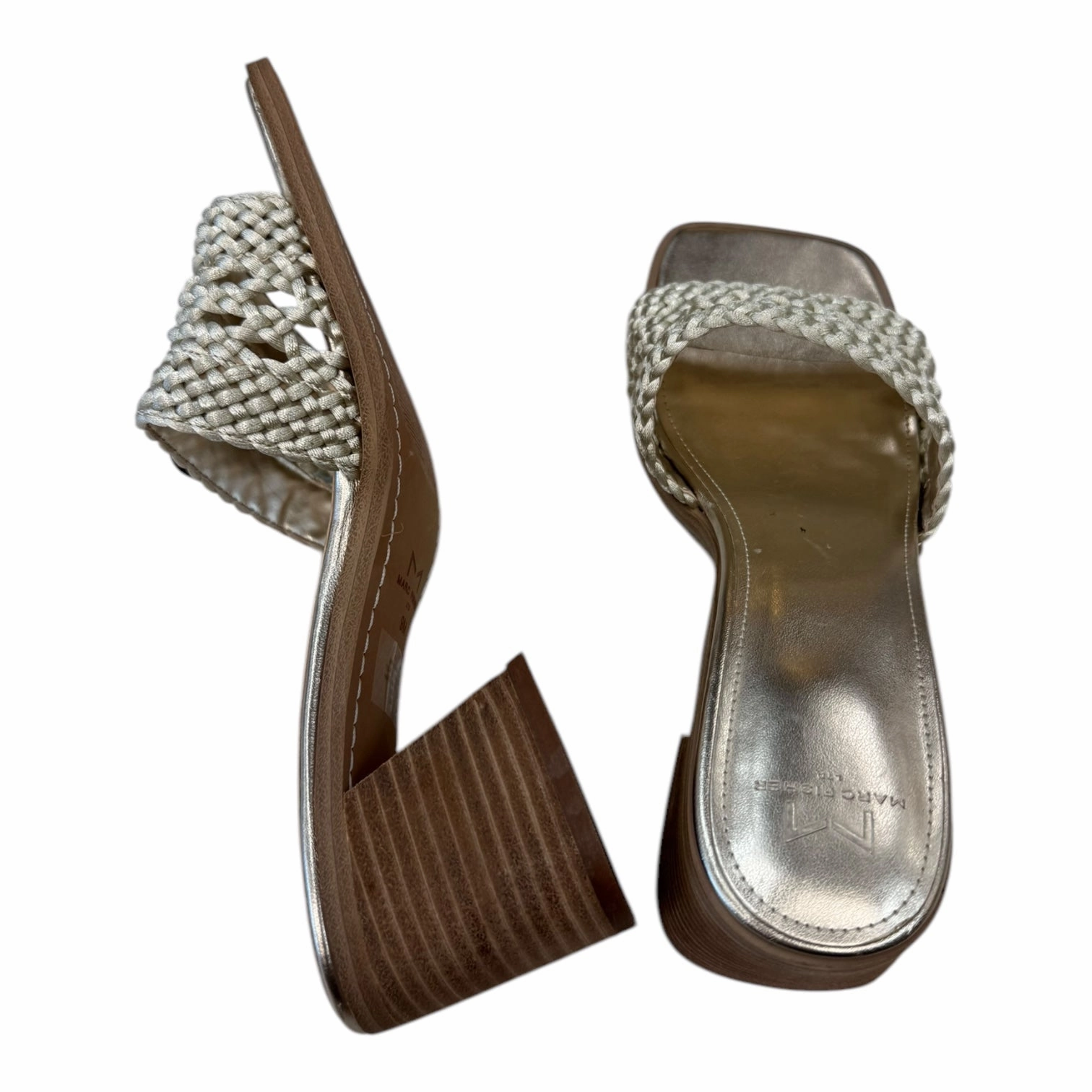 Sandals Heels Block By Marc Fisher In Gold, Size:9 Fashion Heels
