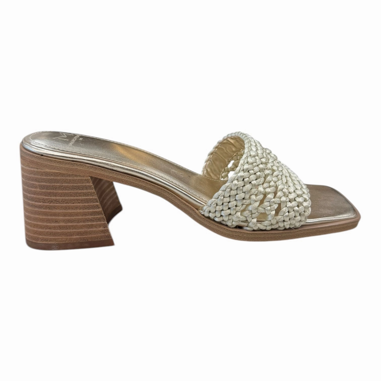 Sandals Heels Block By Marc Fisher In Gold, Size:9 Fashion Heels