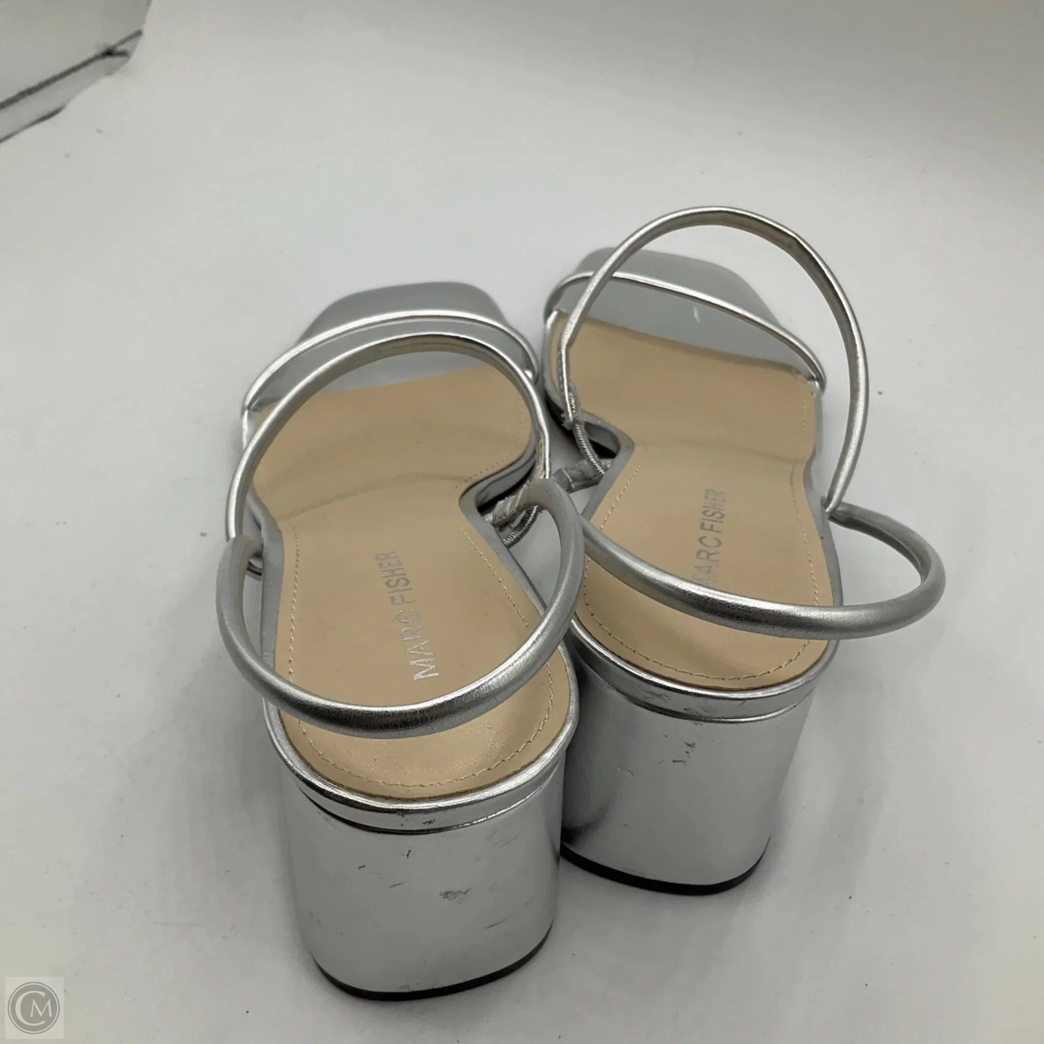 Sandals Heels Block By Marc Fisher In Silver, Size: 9 Fashion Heels