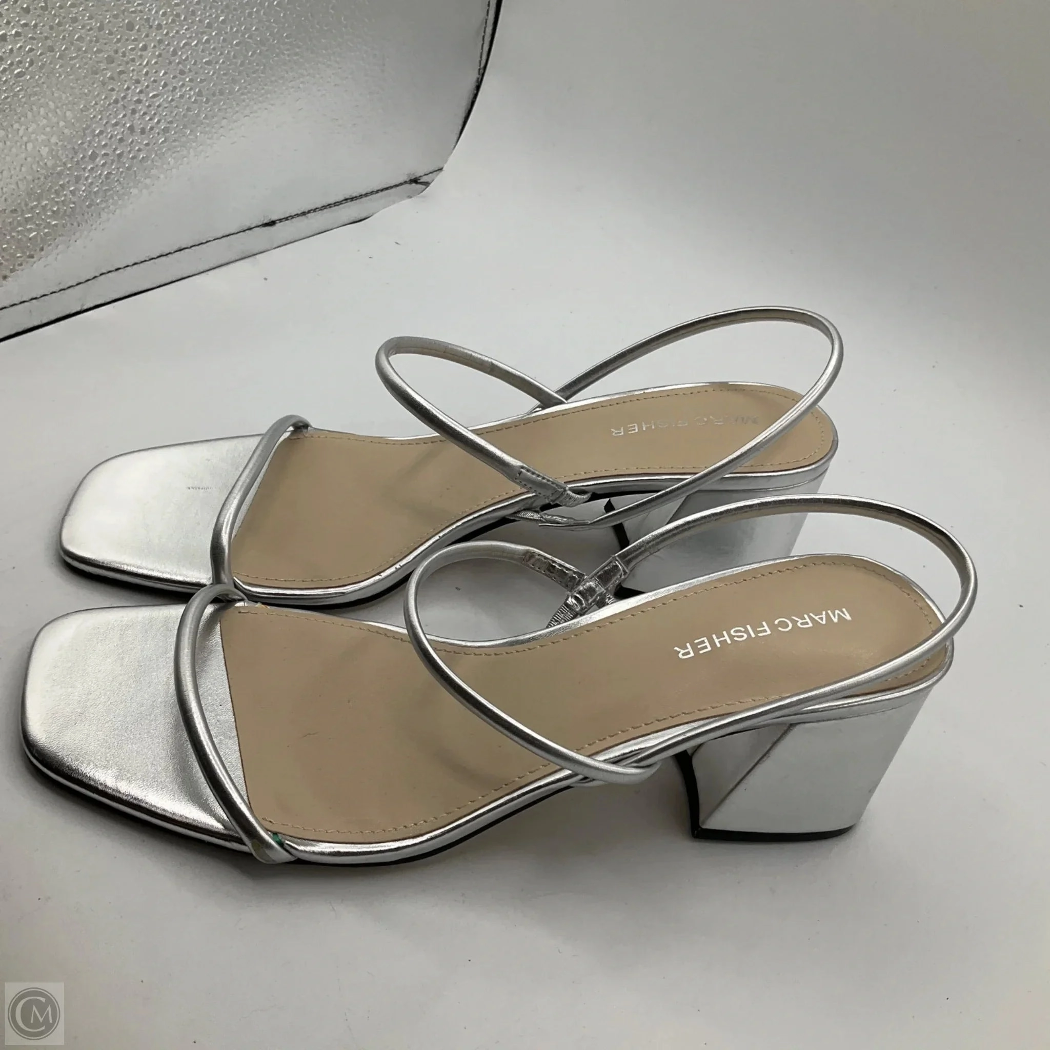 Sandals Heels Block By Marc Fisher In Silver, Size: 9 Fashion Heels