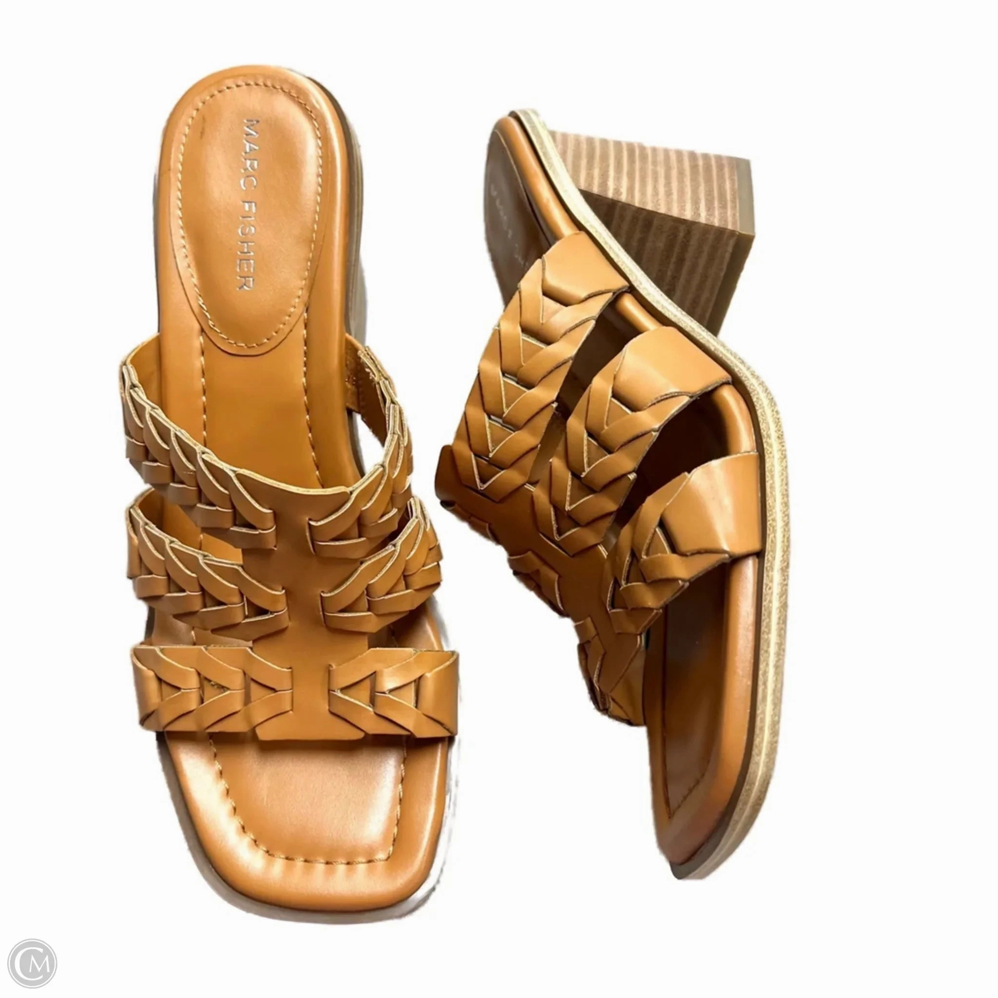 Sandals Heels Block By Marc Fisher In Tan, Size: 8.5 Marc Fisher fashion shoes with block heels