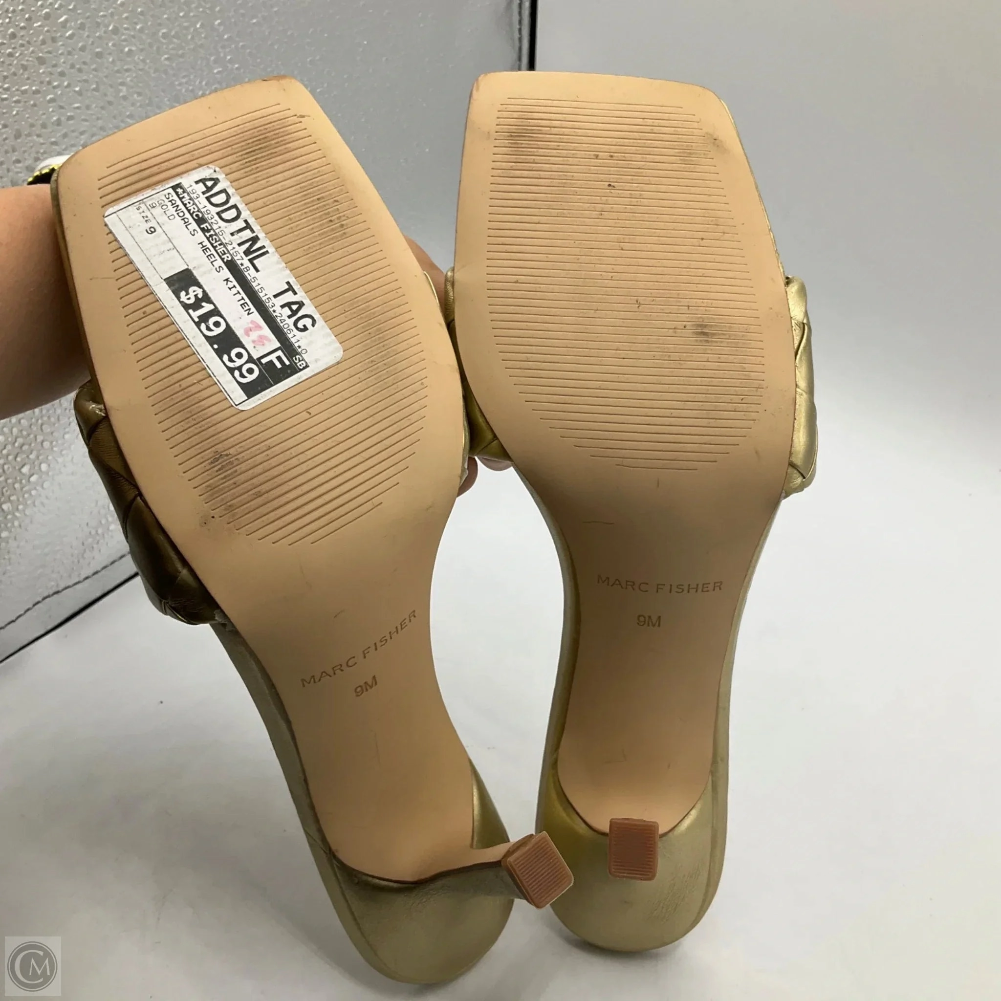 Sandals Heels Kitten By Marc Fisher In Gold, Size: 9 Fashion Heels