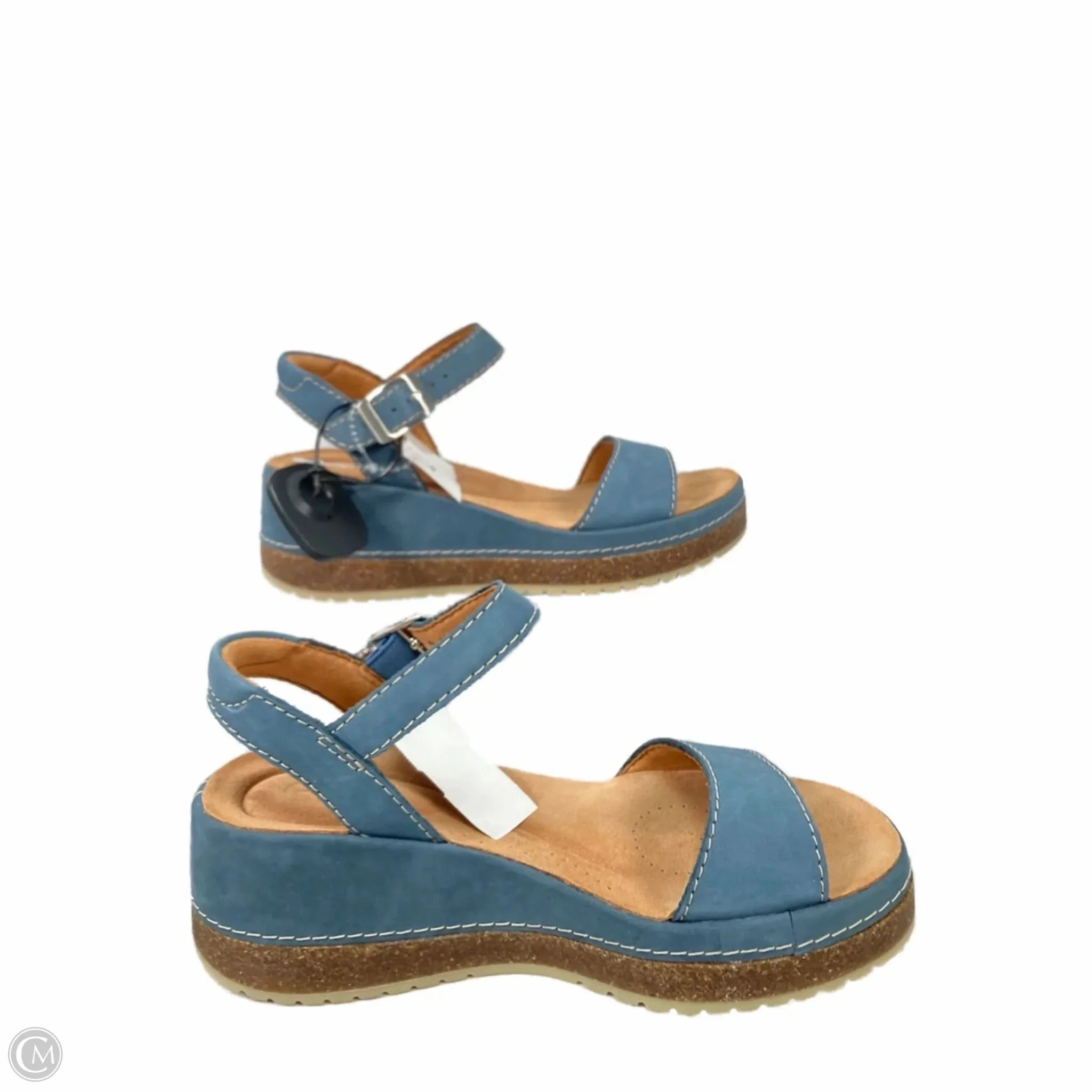 Sandals Heels Platform By Clarks In Blue, Size: 7 Leather Footwear
