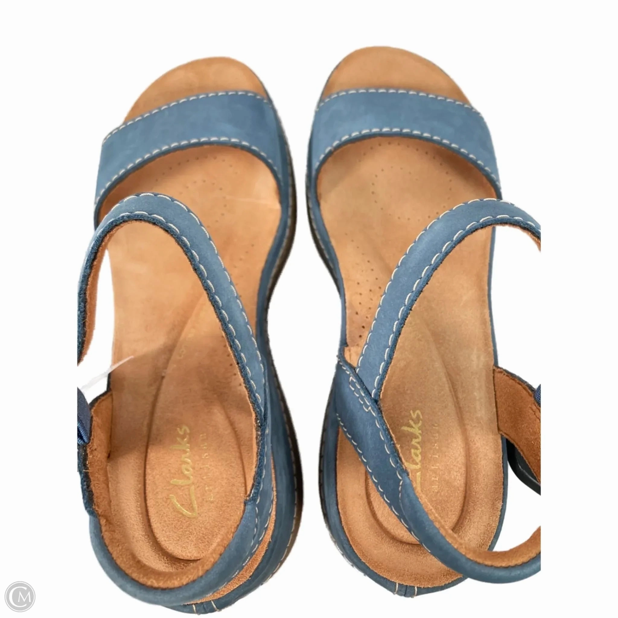 Sandals Heels Platform By Clarks In Blue, Size: 7 Leather Footwear