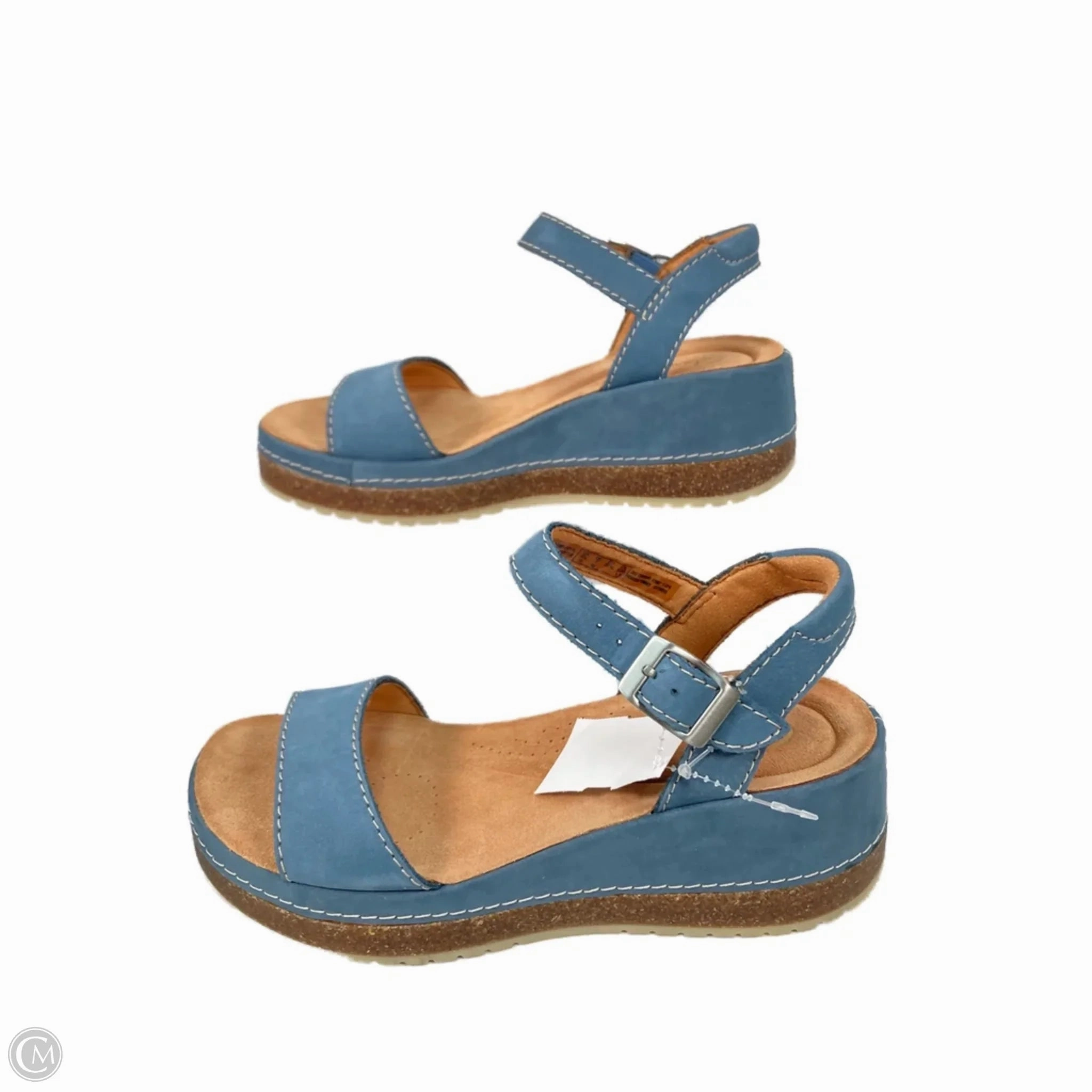 Sandals Heels Platform By Clarks In Blue, Size: 7 Leather Footwear
