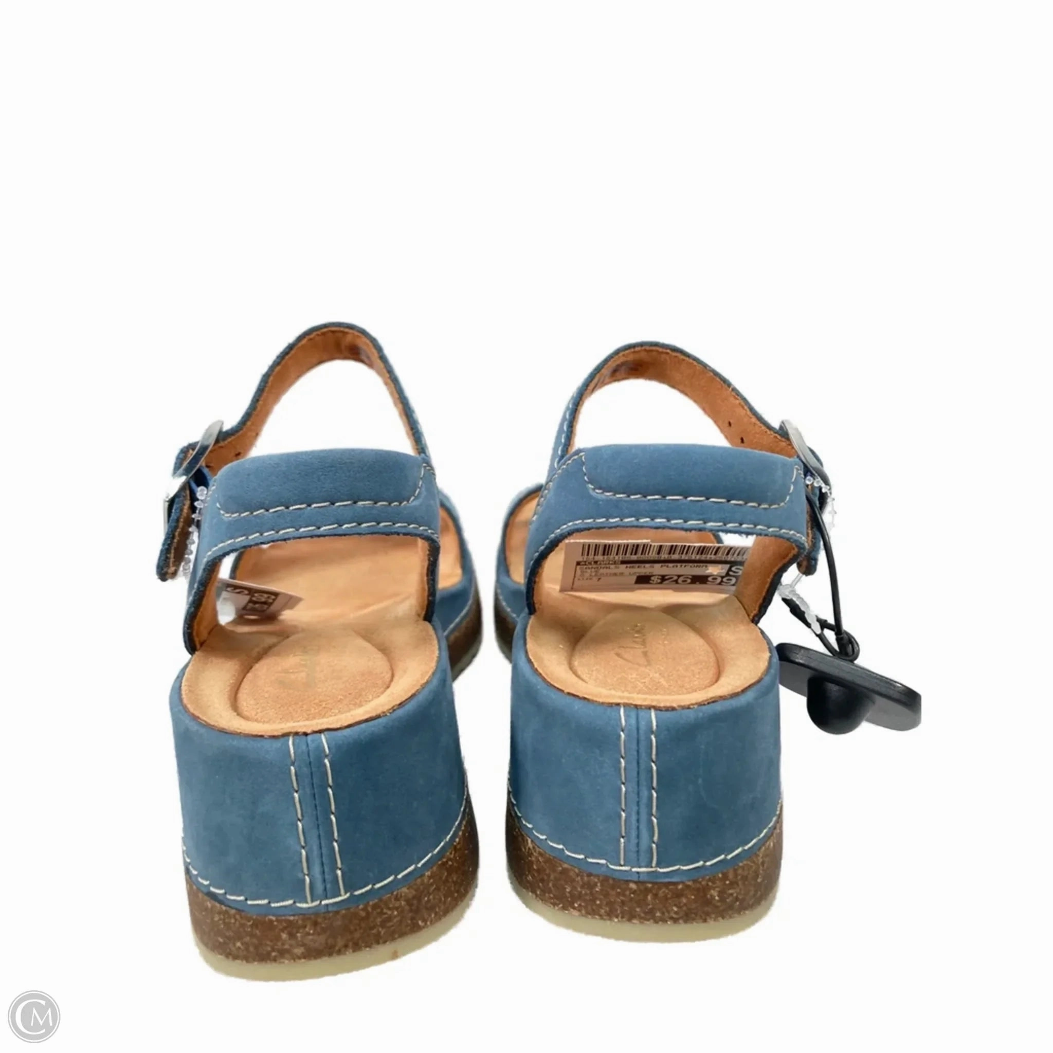 Sandals Heels Platform By Clarks In Blue, Size: 7 Leather Footwear
