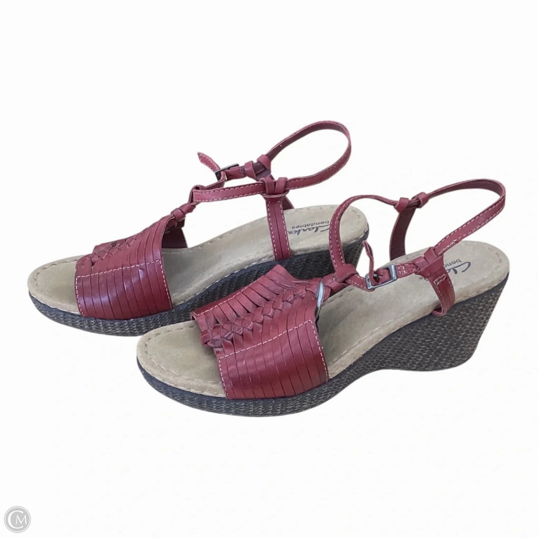Sandals Heels Platform By Clarks In Red, Size: 9 Leather Footwear