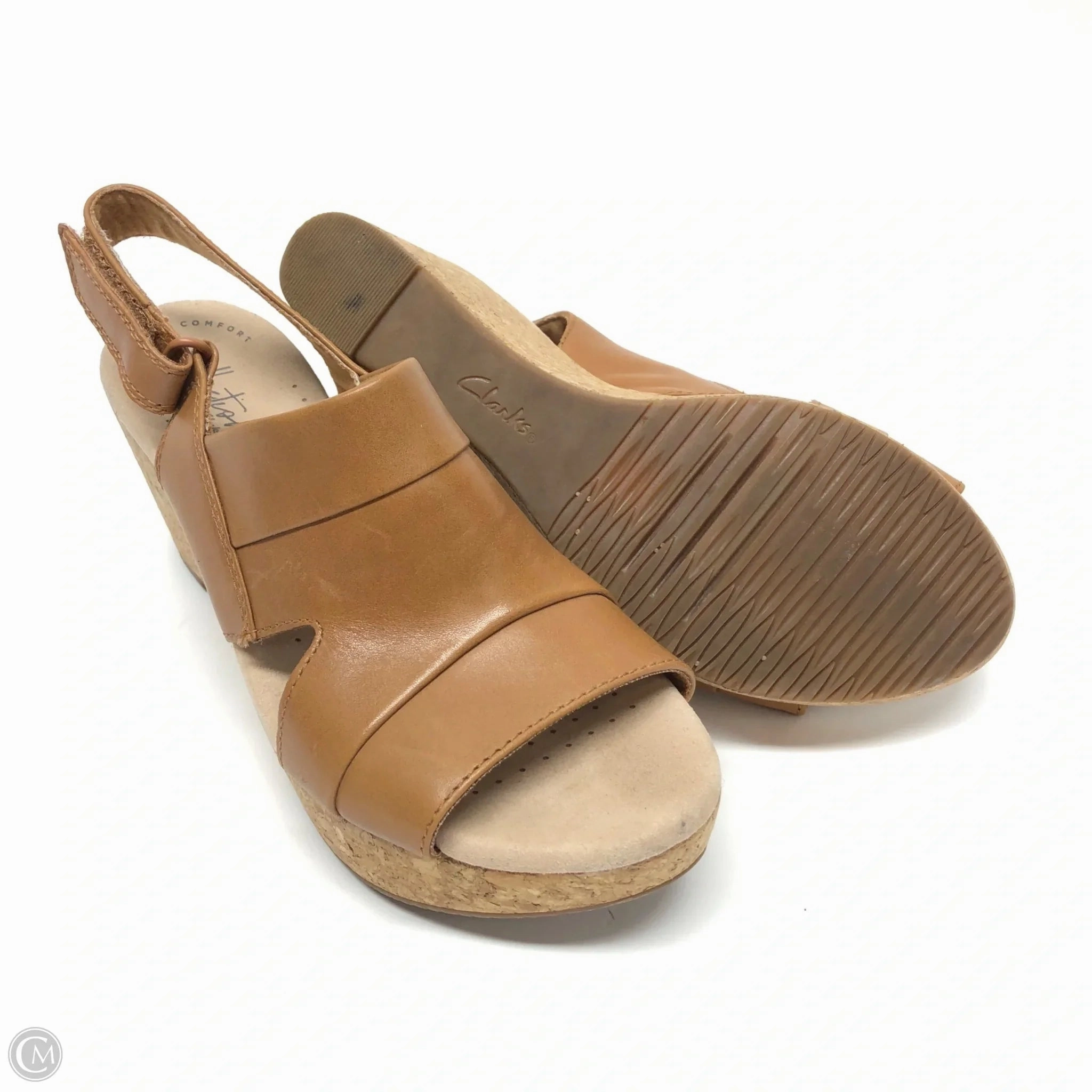 Sandals Heels Platform By Clarks In Tan, Size: 8 Leather Footwear