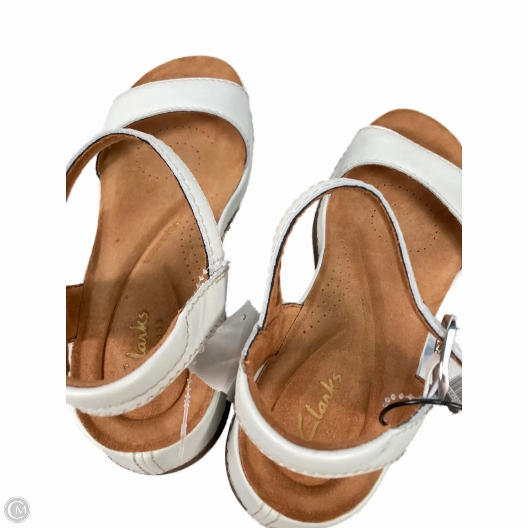 Sandals Heels Platform By Clarks In White, Size: 7 Leather Footwear