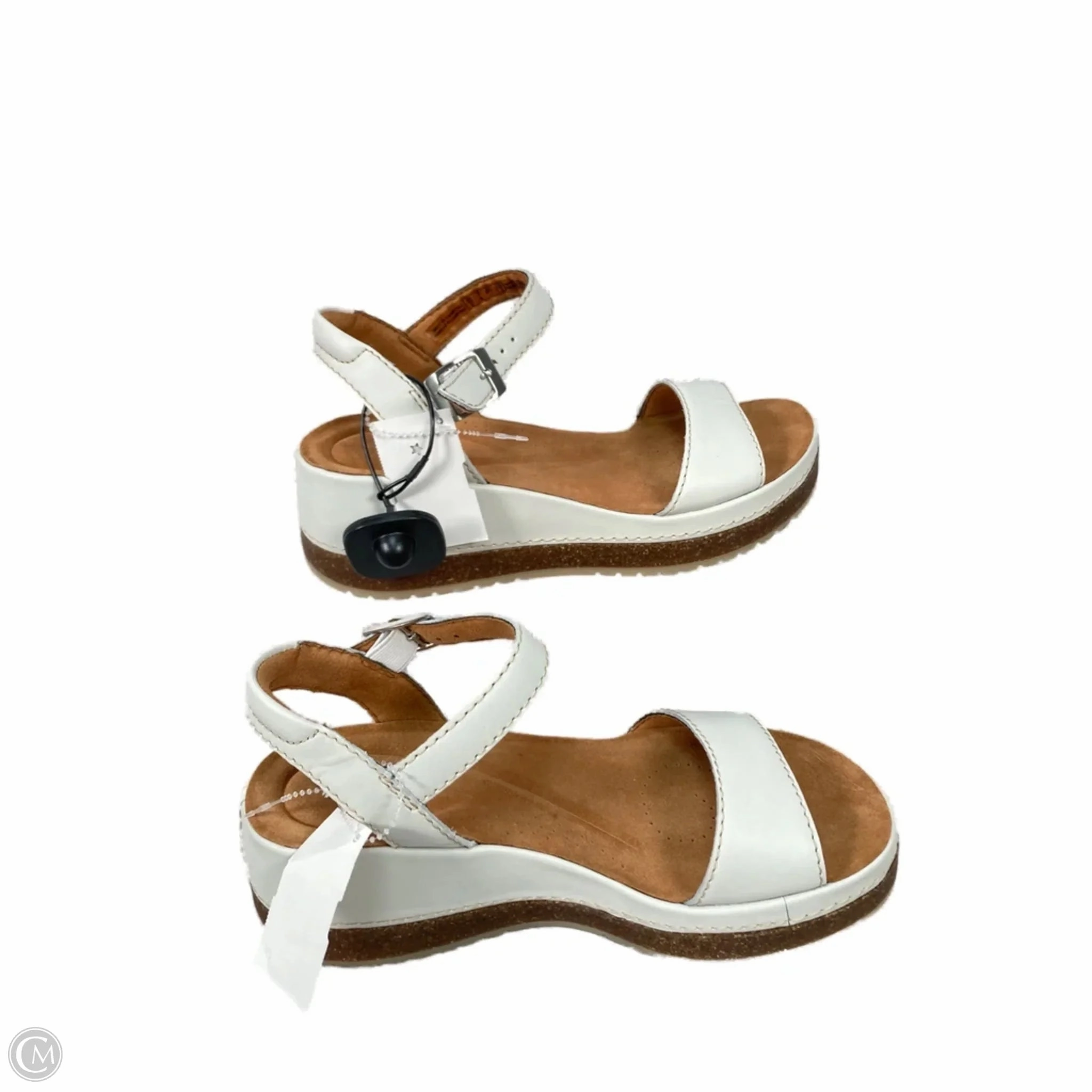 Sandals Heels Platform By Clarks In White, Size: 7 Leather Footwear